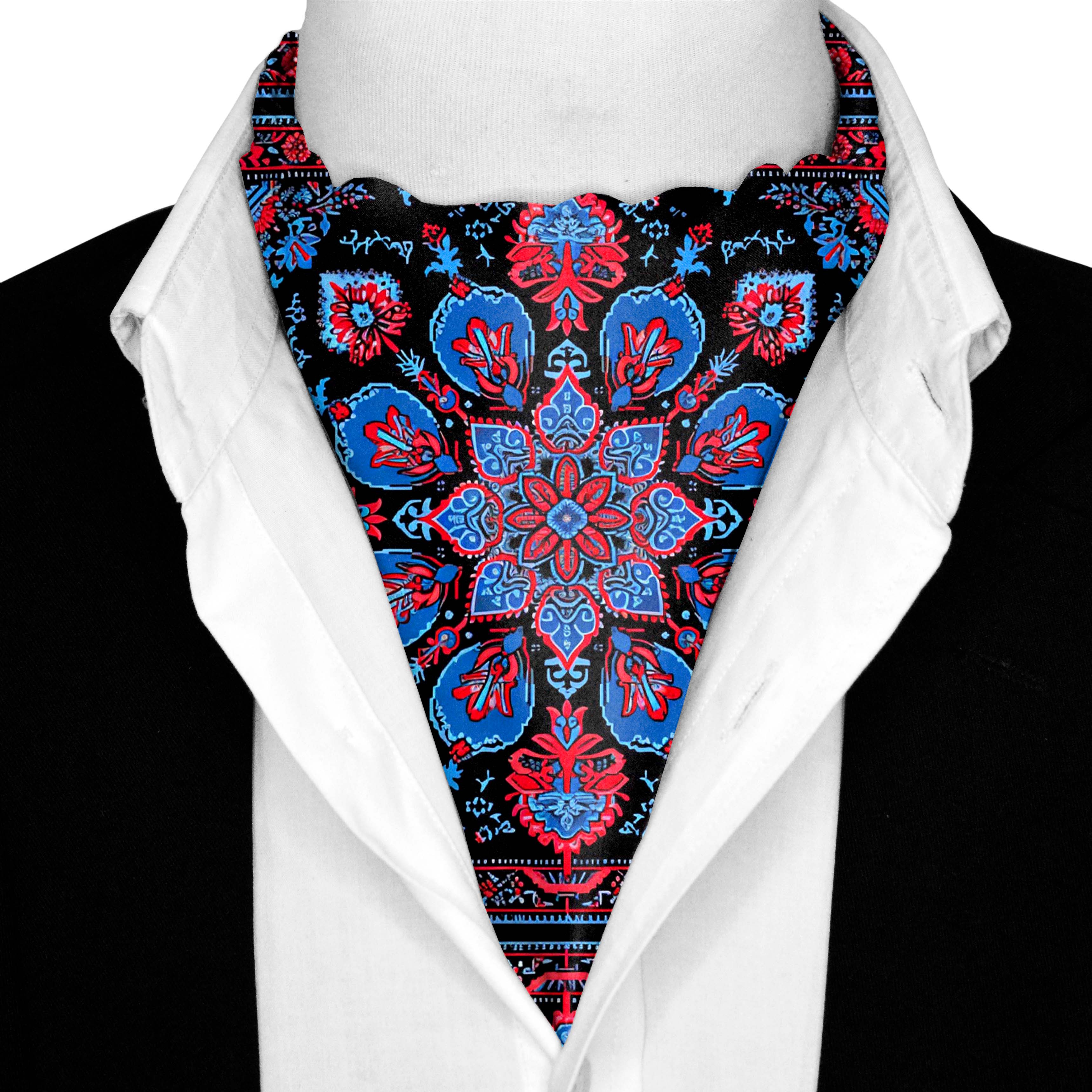 FOLKART QUILT SILK ASCOT AND POCKET SQUARE SET – PREMIUM COLLECTION
