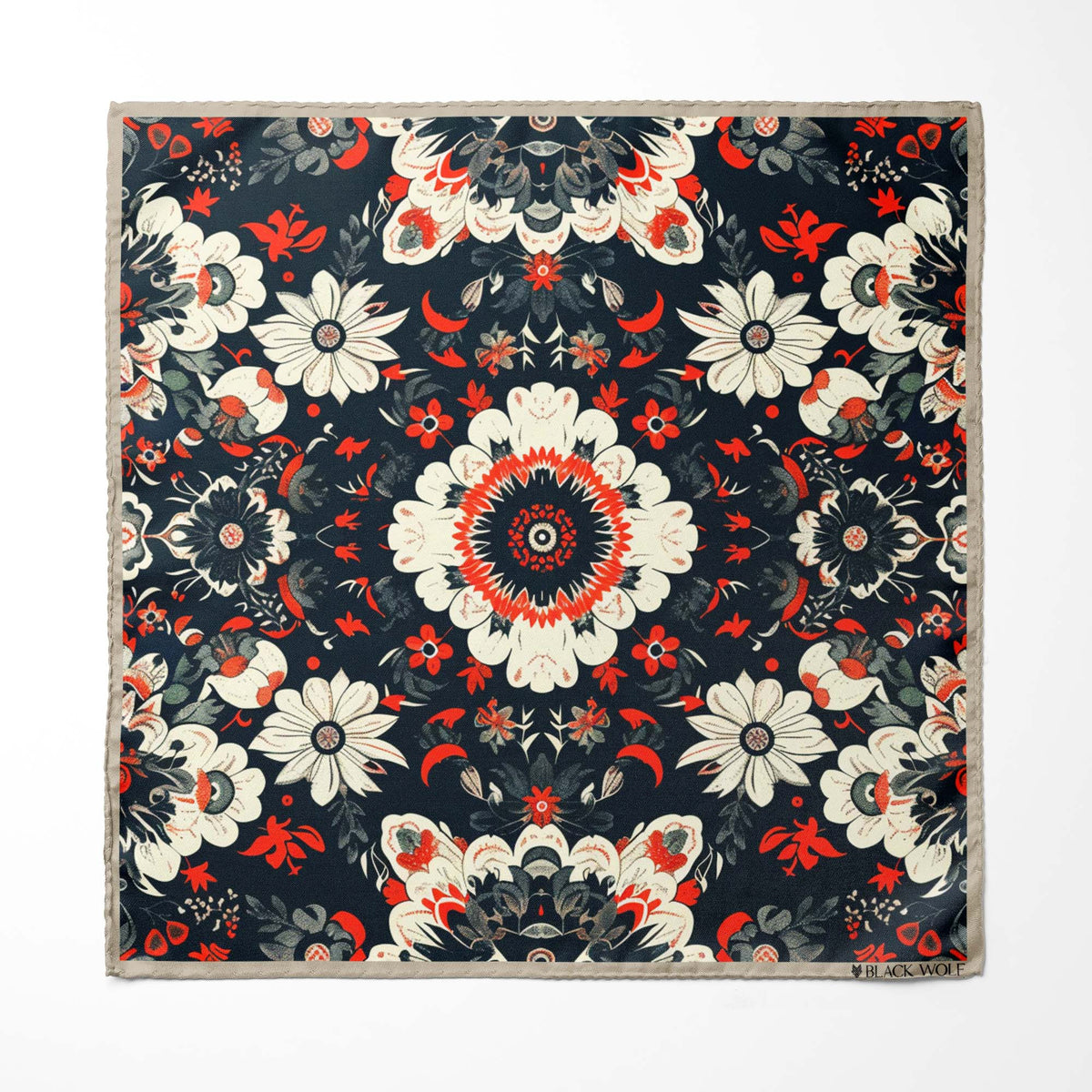 VINTAGE MANDALA SILK ASCOT WITH LAPEL PIN AND POCKET SQUARE