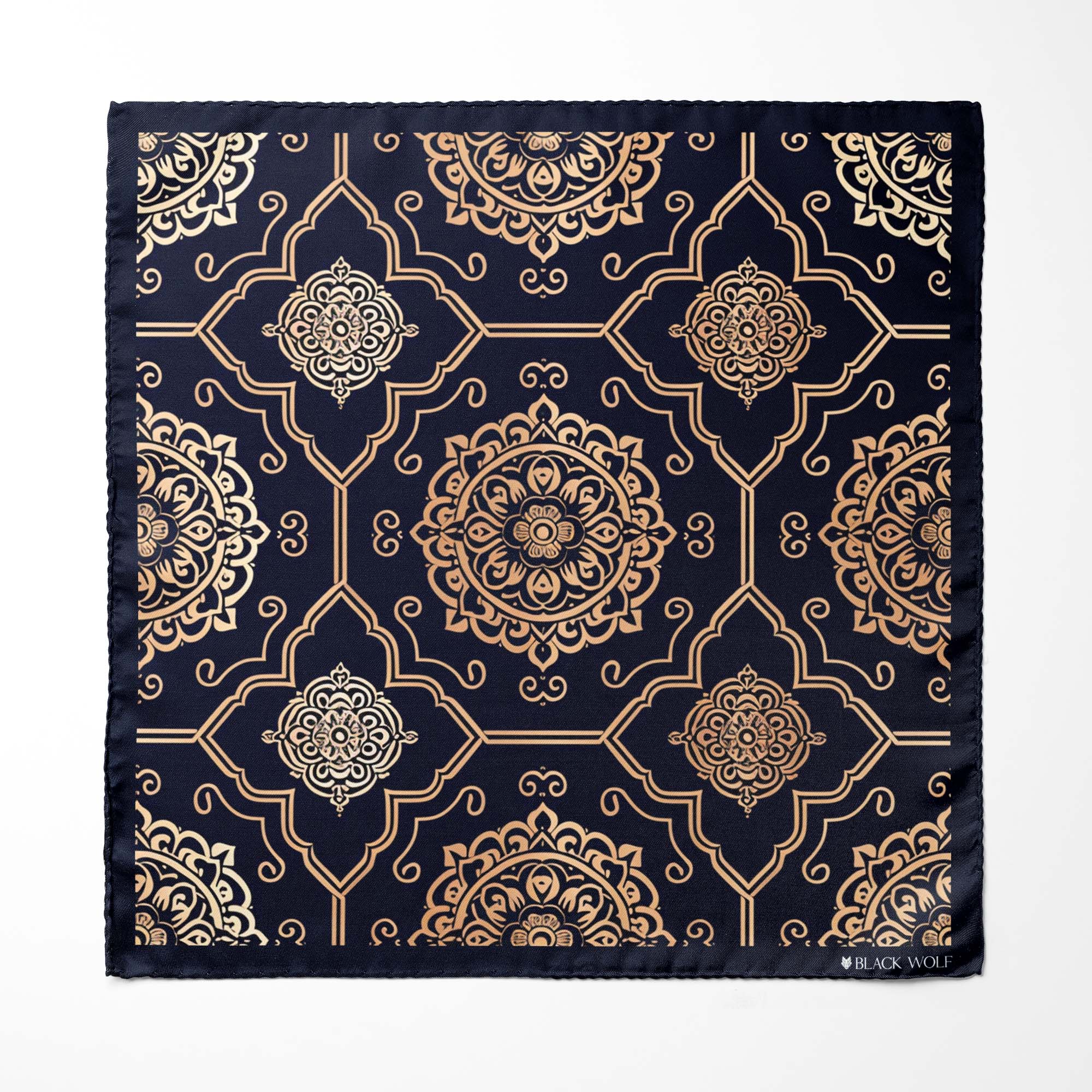 LUXURY ROYAL PATTERN SILK SCARF WITH LAPEL PIN AND POCKET SQUARE