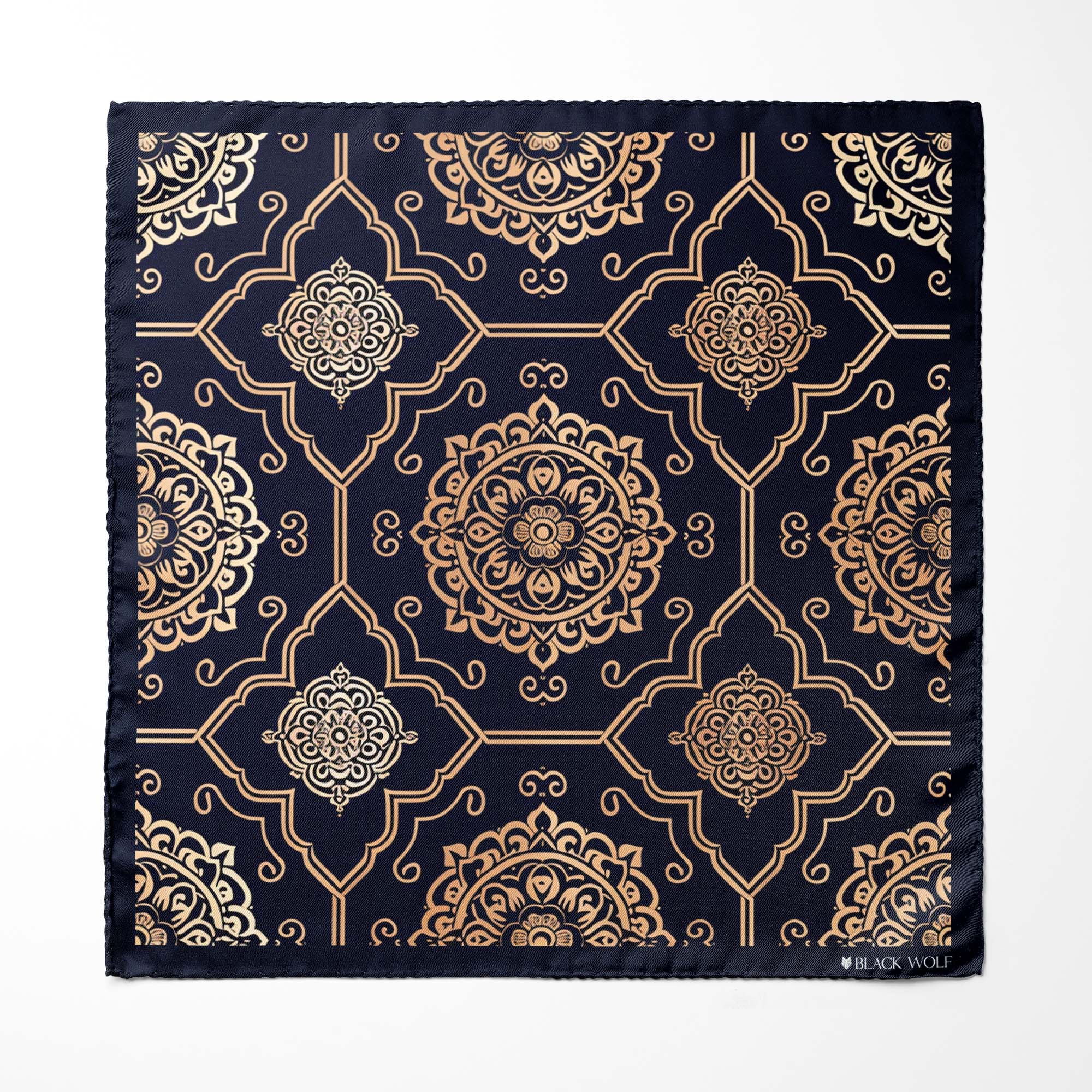 LUXURY ROYAL PATTERN SILK ASCOT WITH LAPEL PIN AND POCKET SQUARE