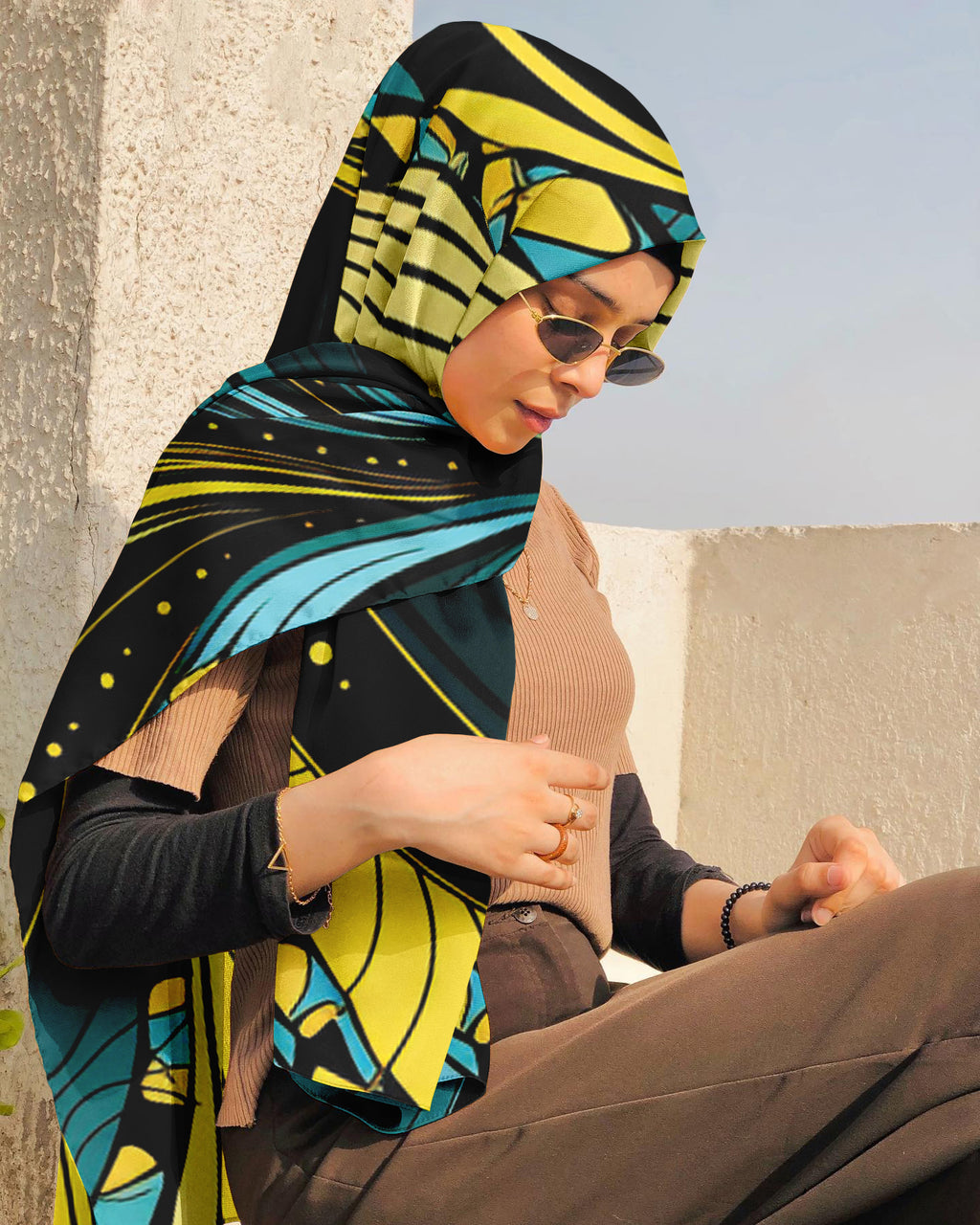 GEOMETRIC COLORFUL ABSTRACT SILK WOMEN HIJAB – PREMIUM COLLECTION