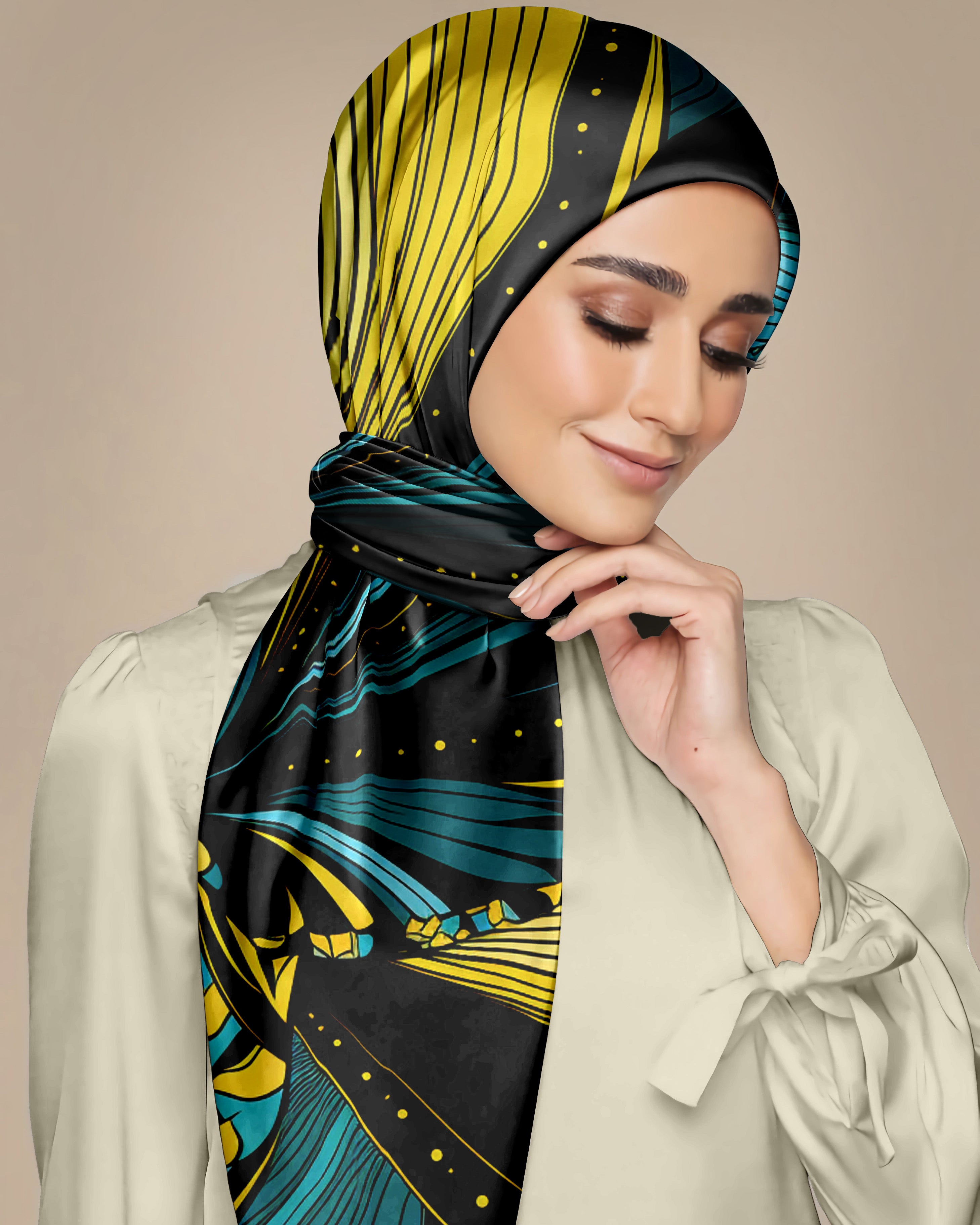 GEOMETRIC COLORFUL ABSTRACT SILK WOMEN HIJAB – PREMIUM COLLECTION