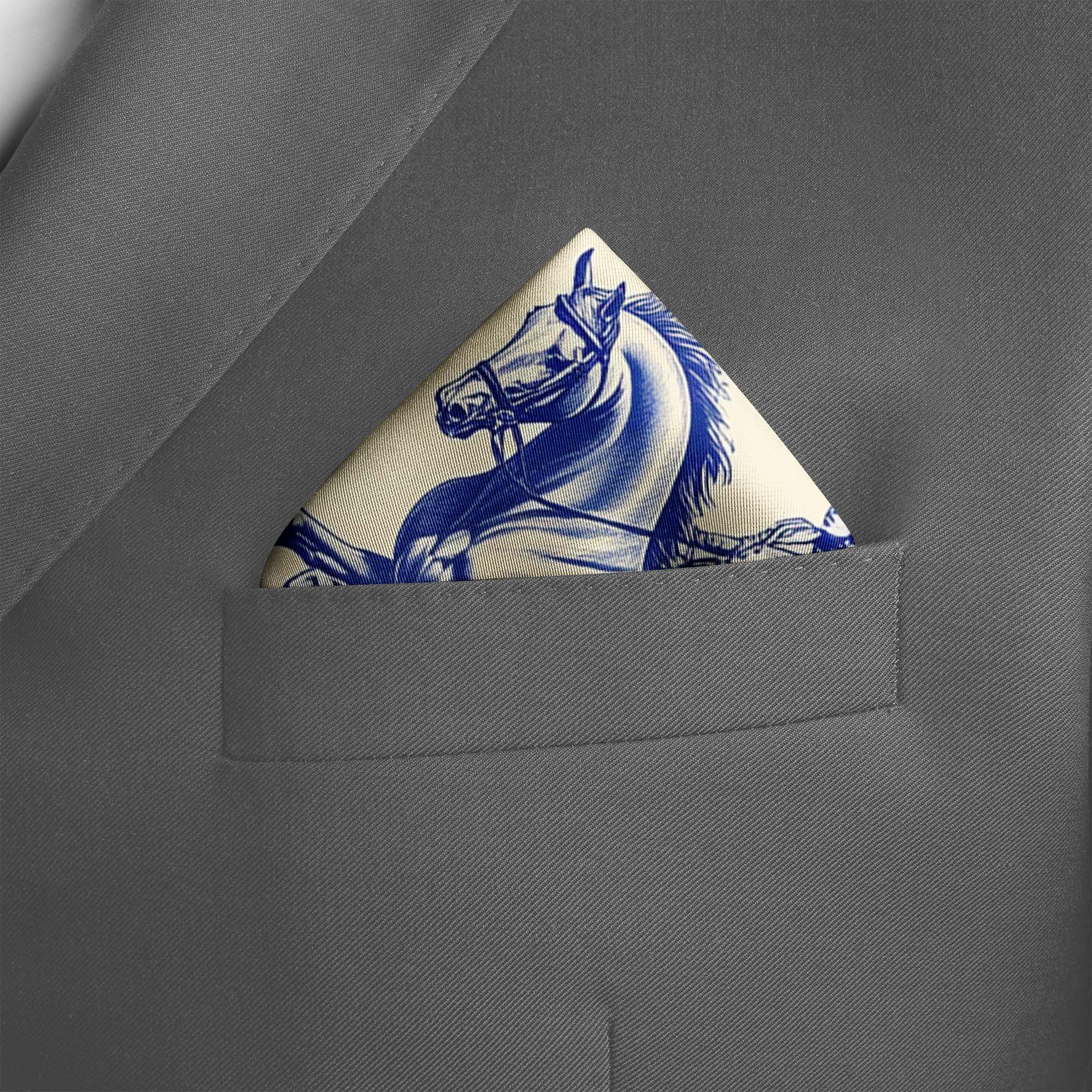 HORSE ABSTRACT SILK POCKET SQUARE