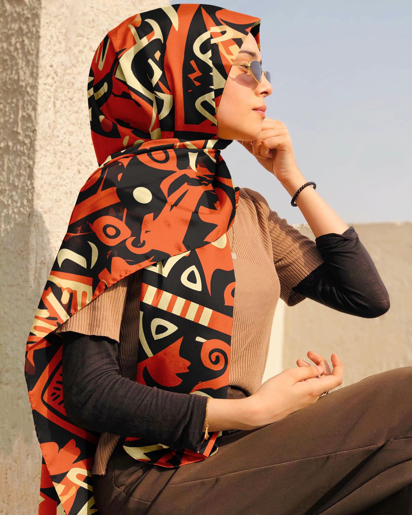 GEOMETRIC ETHNIC SILK WOMEN HIJAB – PREMIUM COLLECTION