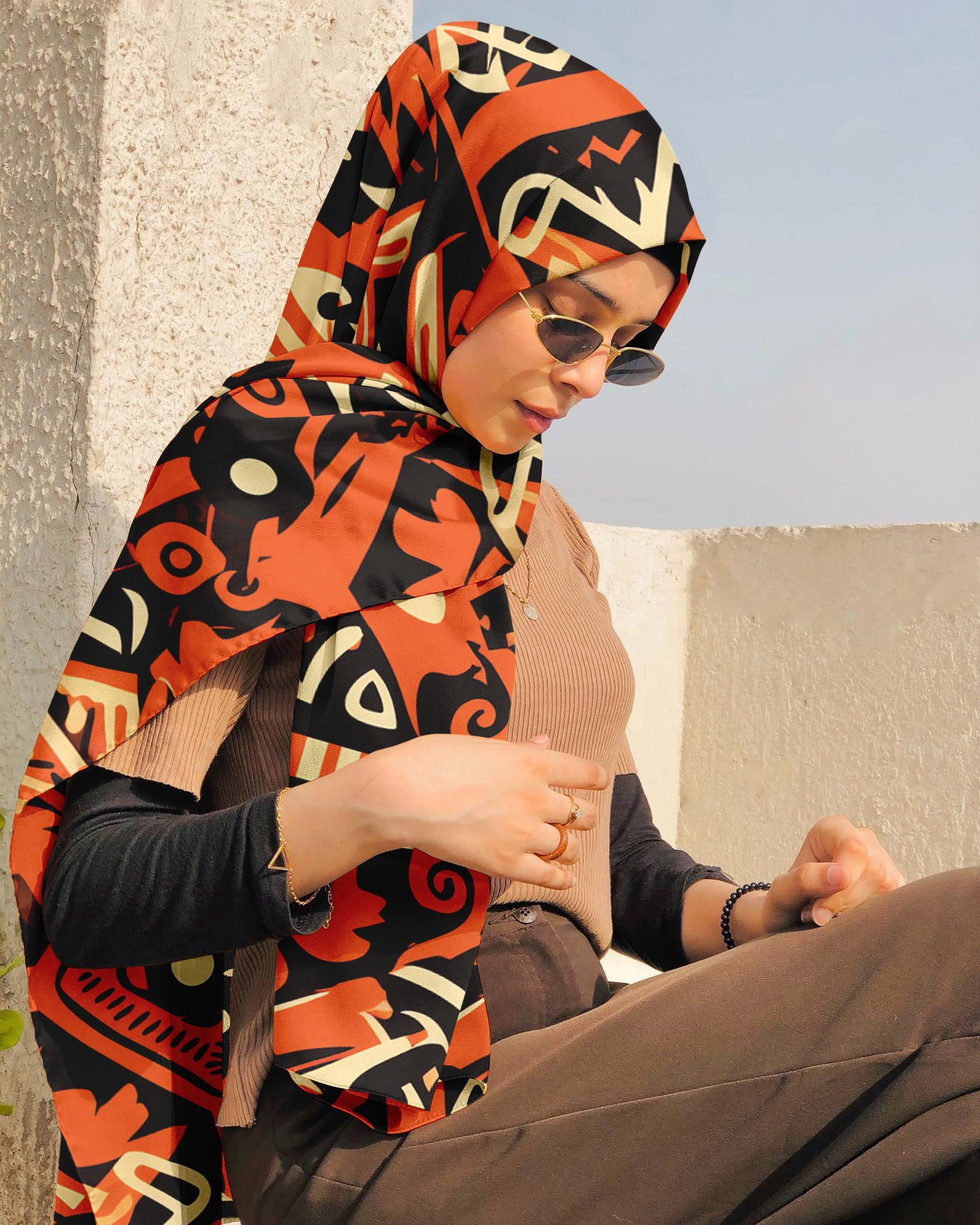 GEOMETRIC ETHNIC SILK WOMEN HIJAB – PREMIUM COLLECTION