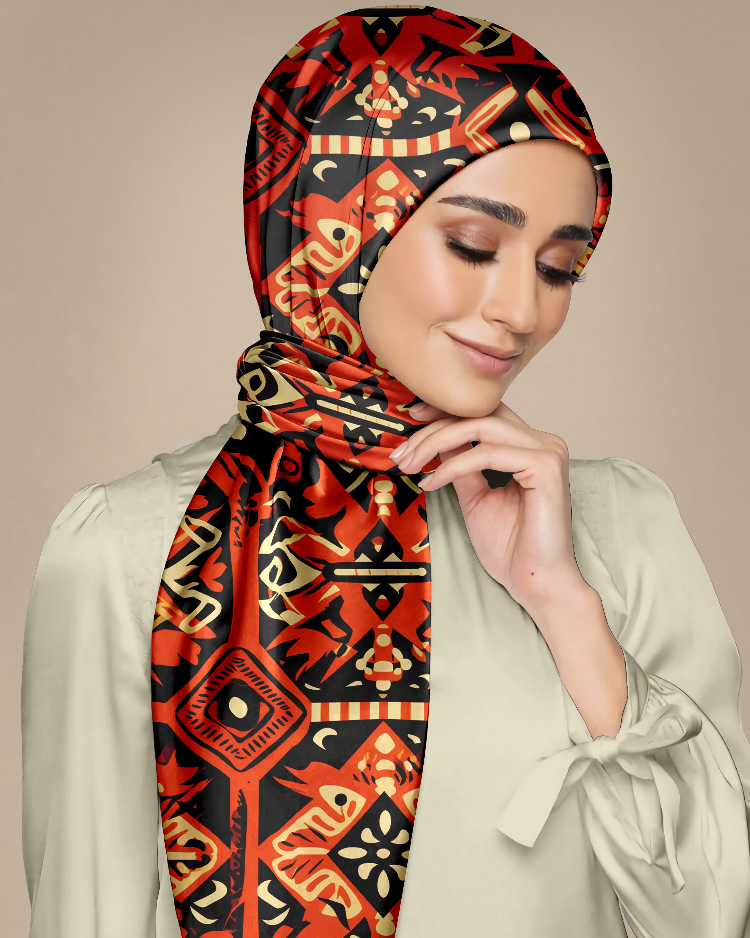 GEOMETRIC ETHNIC SILK WOMEN HIJAB – PREMIUM COLLECTION