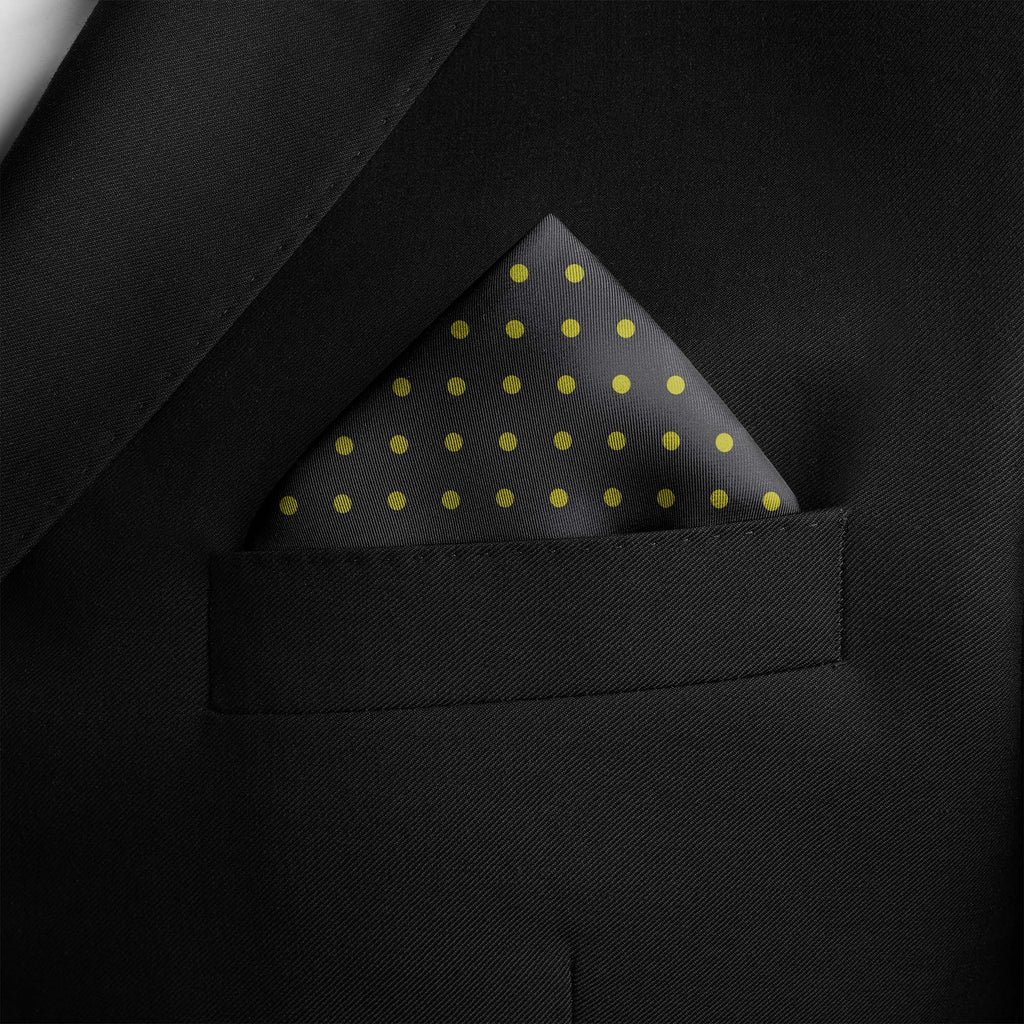 GREY AND LIME SPOT SILK POCKET SQUARE