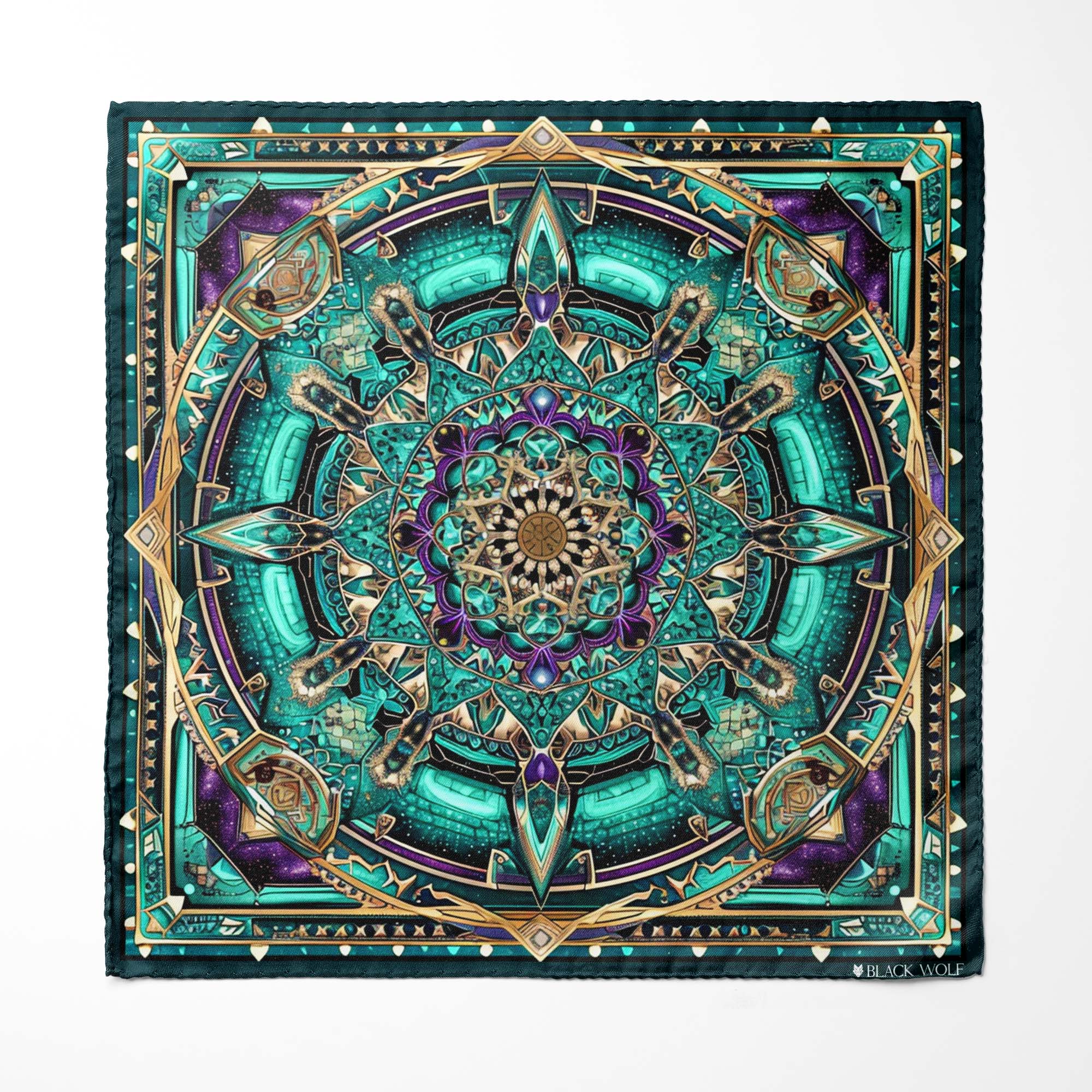 NEON MANDALA SILK SCARF WITH LAPEL PIN AND POCKET SQUARE