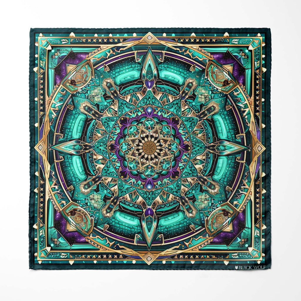 NEON MANDALA SILK ASCOT WITH LAPEL PIN AND POCKET SQUARE