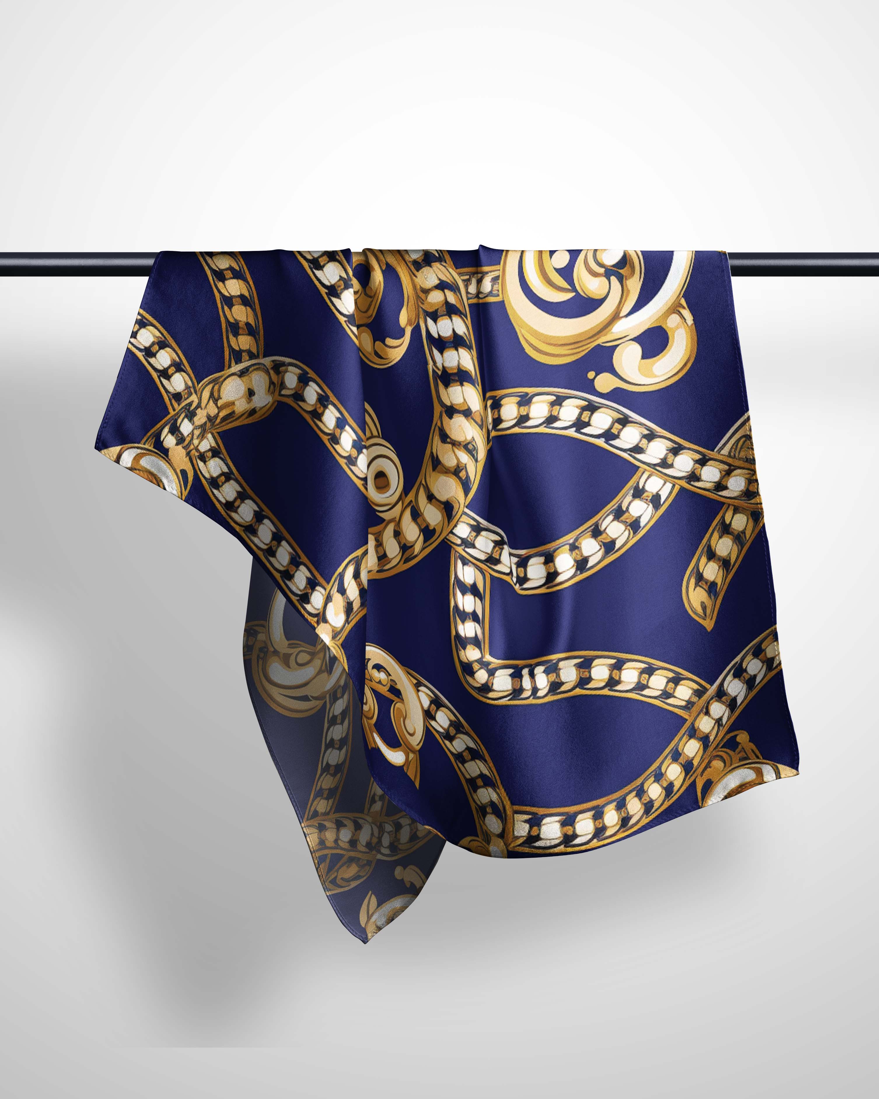 GOLD NAVY BLUE CHAIN LOOP SILK WOMEN HIJAB – PREMIUM COLLECTION