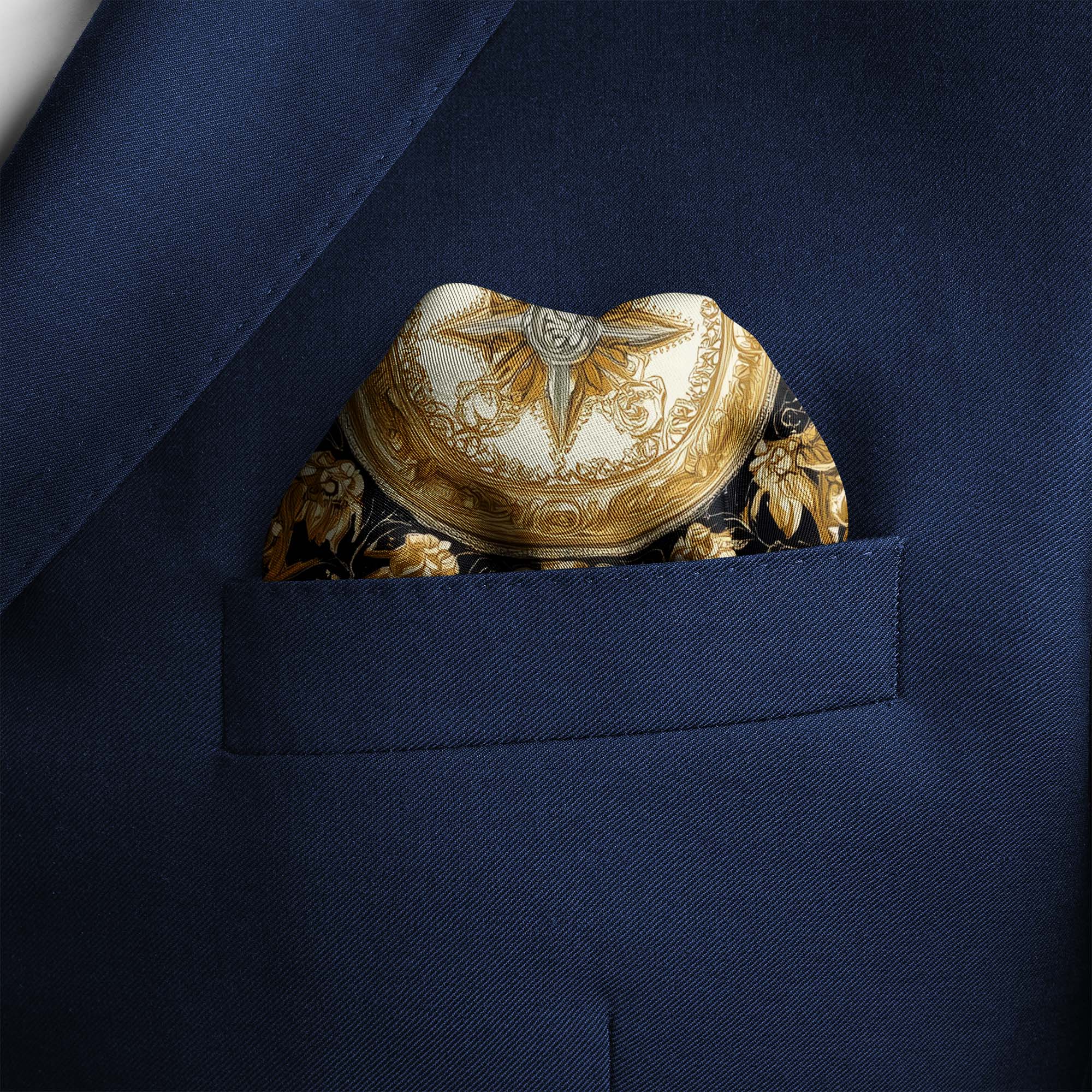 MEDIEVAL FLORAL SILK POCKET SQUARE