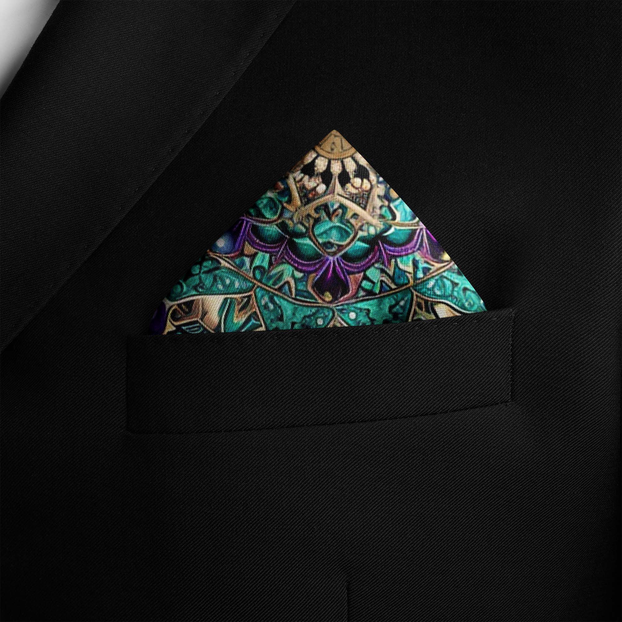 NEON MANDALA SILK POCKET SQUARE