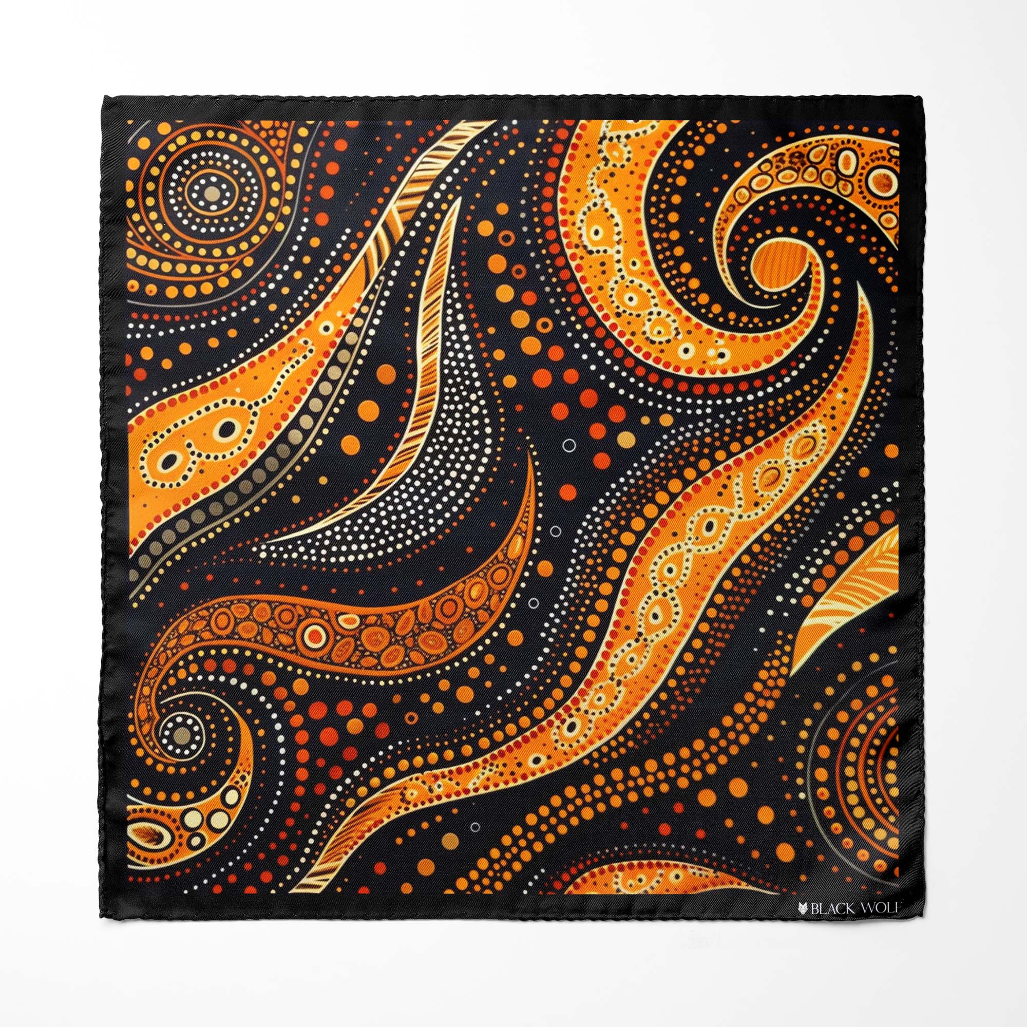 ABORIGINAL SILK SCARF WITH LAPEL PIN AND POCKET SQUARE