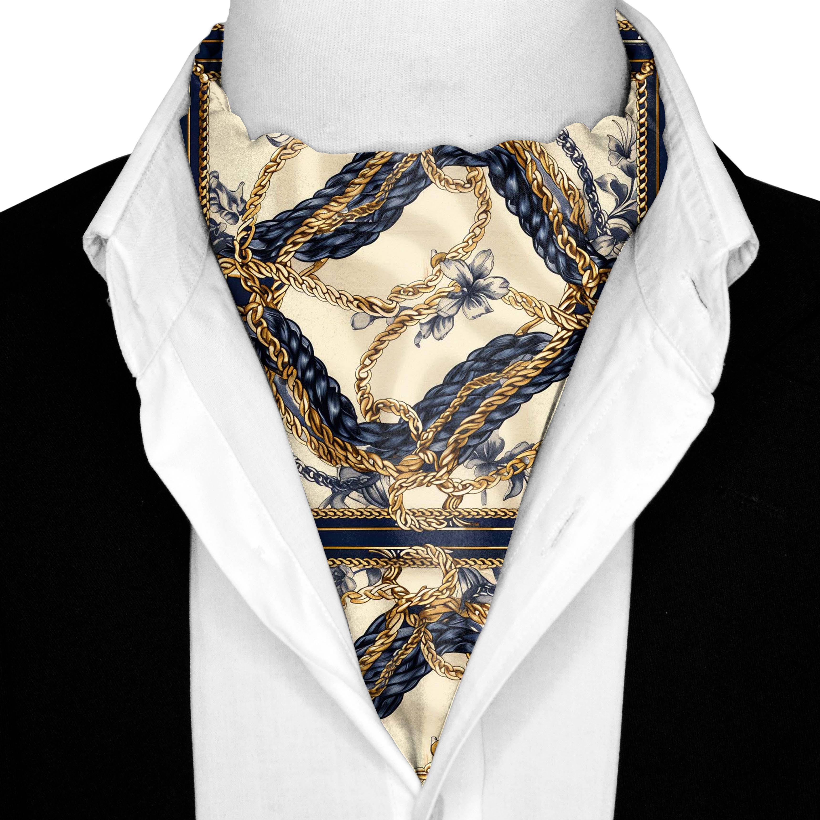 NEW BELT CHAIN SILK ASCOT AND POCKET SQUARE SET – PREMIUM COLLECTION