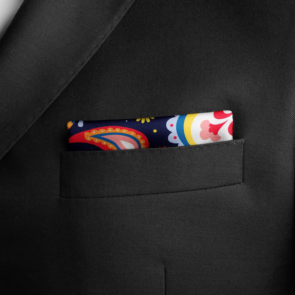 GOLDEN BLUE PAISLEY SILK POCKET SQUARE