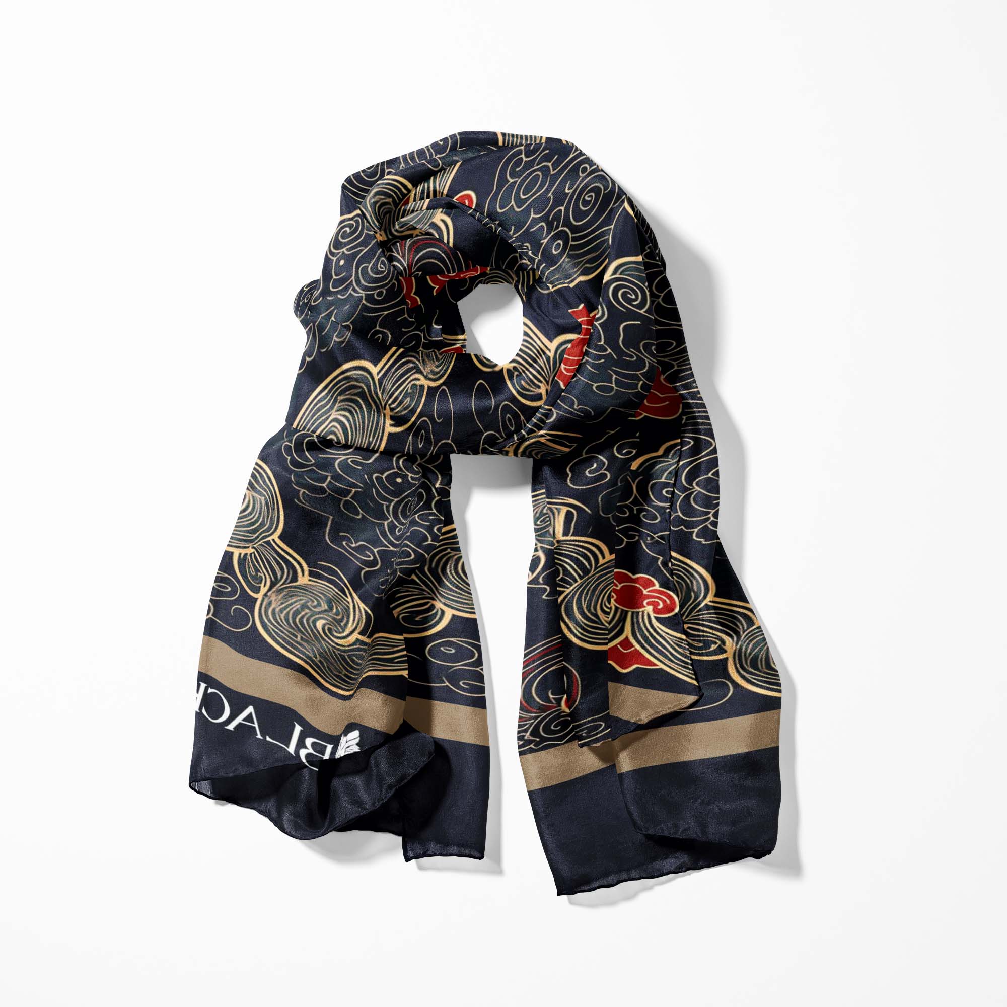 ABSTRACT IKAT SILK SCARF WITH LAPEL PIN AND POCKET SQUARE