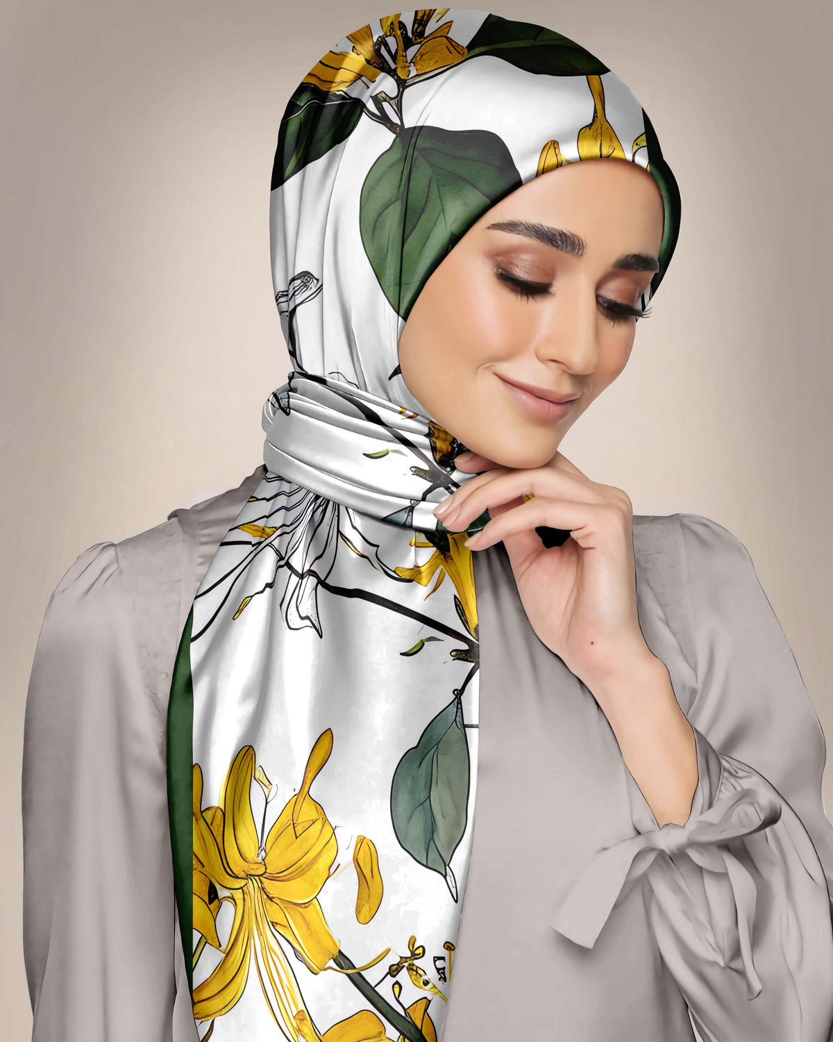 YELLOW LELIES SILK WOMEN HIJAB - PREMIUM COLLECTION