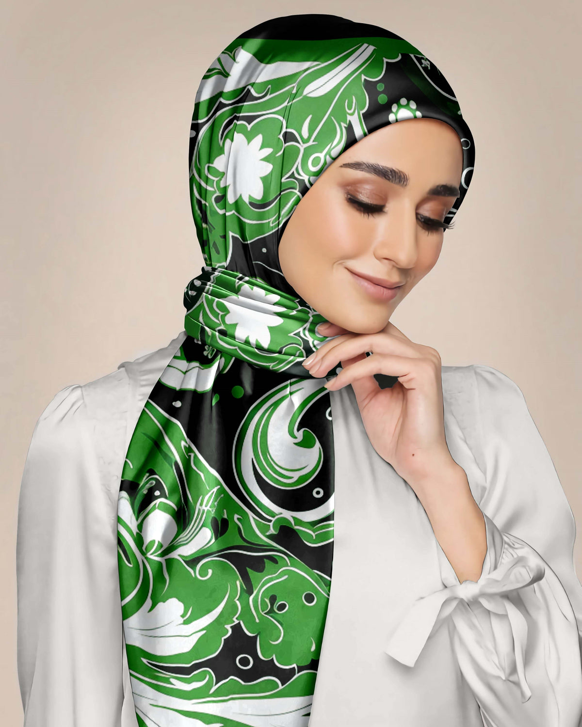 ABSTRACT GREEN SILK WOMEN HIJAB – PREMIUM COLLECTION