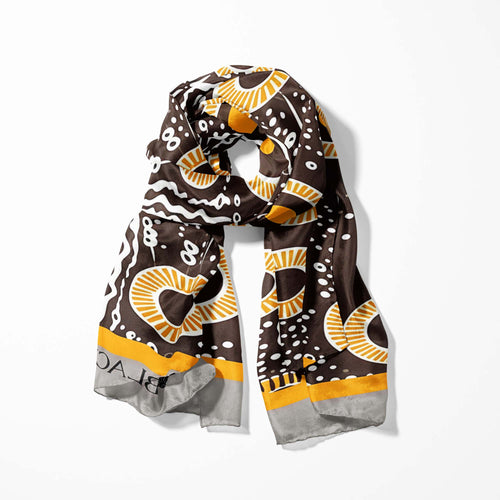 AUSTRALIAN ABORIGINAL SILK SCARF WITH LAPEL PIN AND POCKET SQUARE