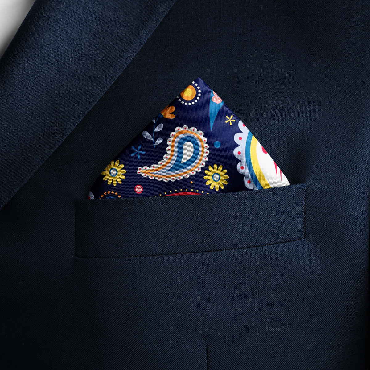 GOLDEN BLUE PAISLEY SILK POCKET SQUARE