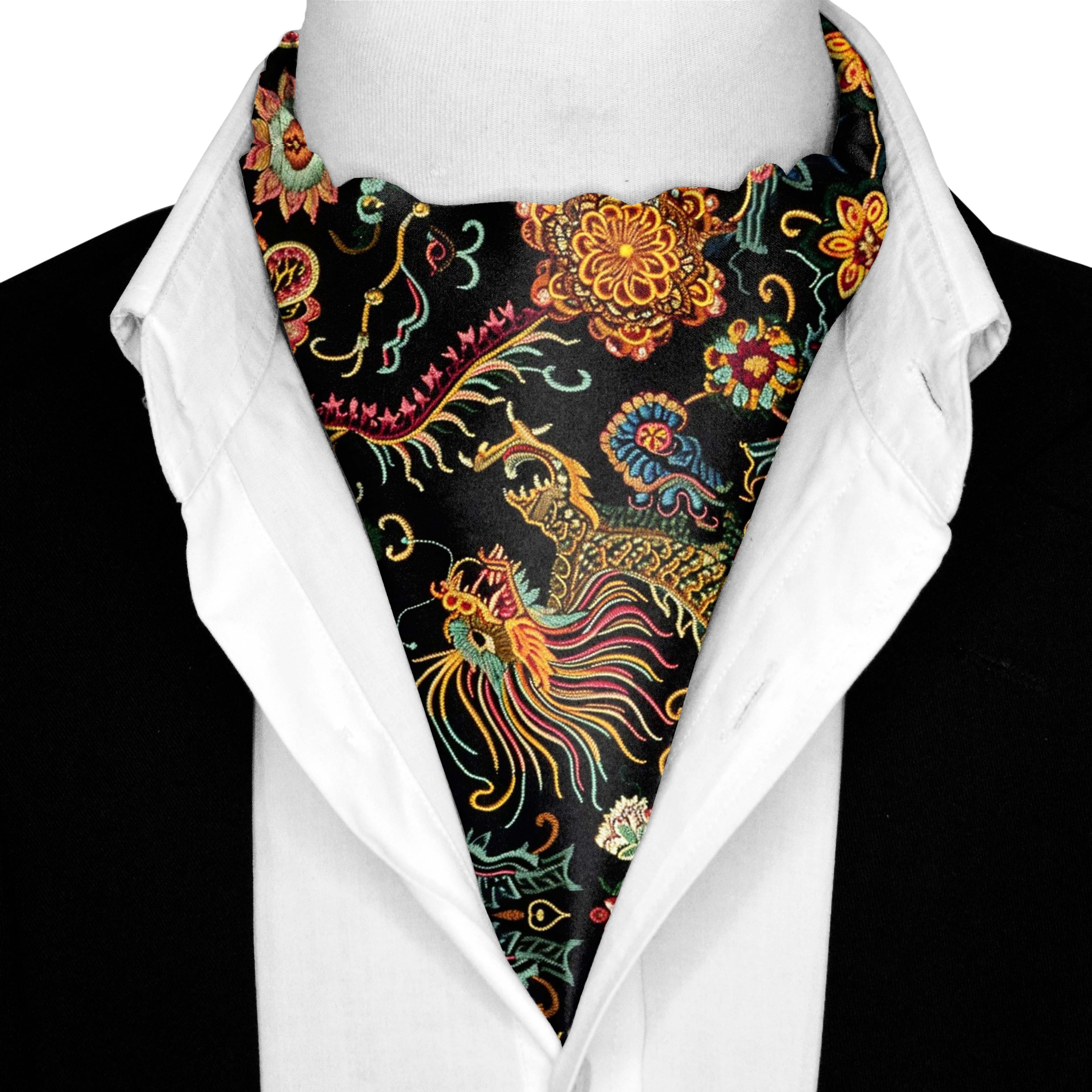 JAPANESE CULTURE SILK ASCOT WITH LAPEL PIN AND POCKET SQUARE