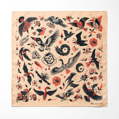 TATTOO FLASH BANDANA SILK SCARF WITH LAPEL PIN AND POCKET SQUARE