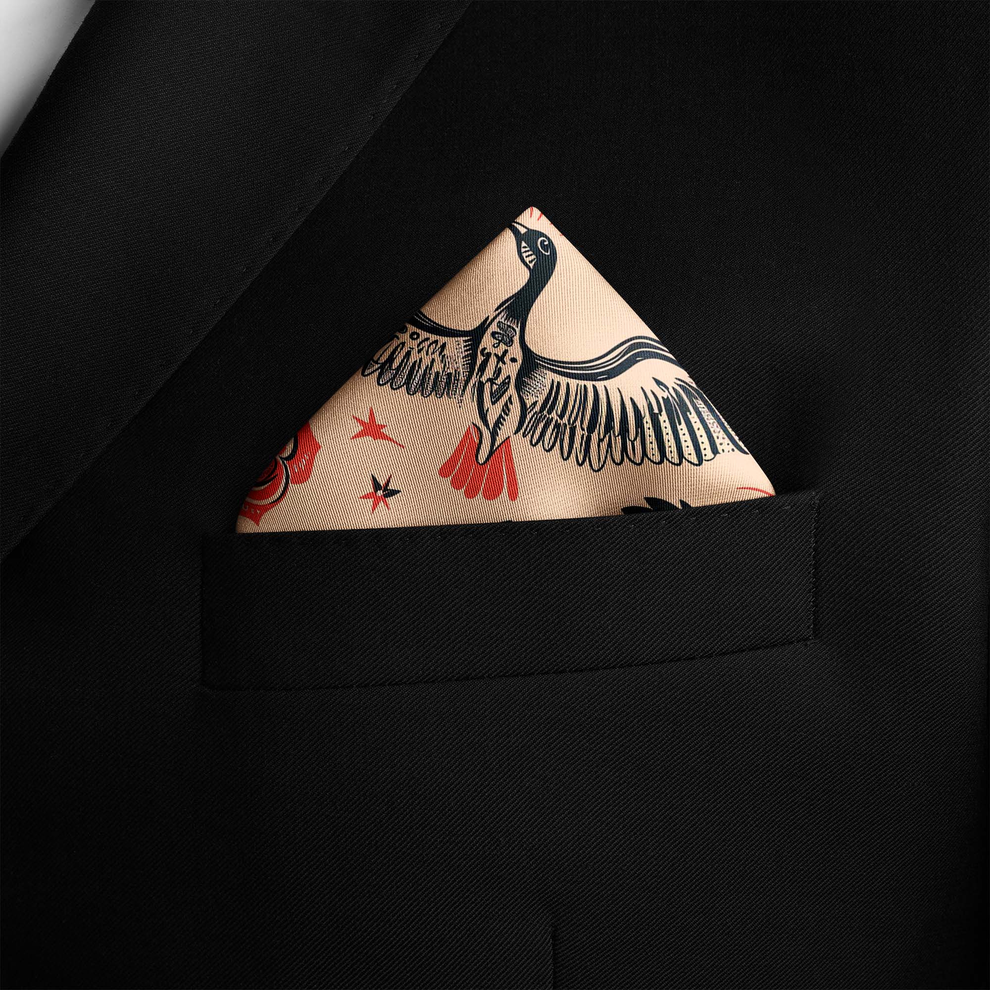 TATTOO FLASH BANDANA SILK POCKET SQUARE