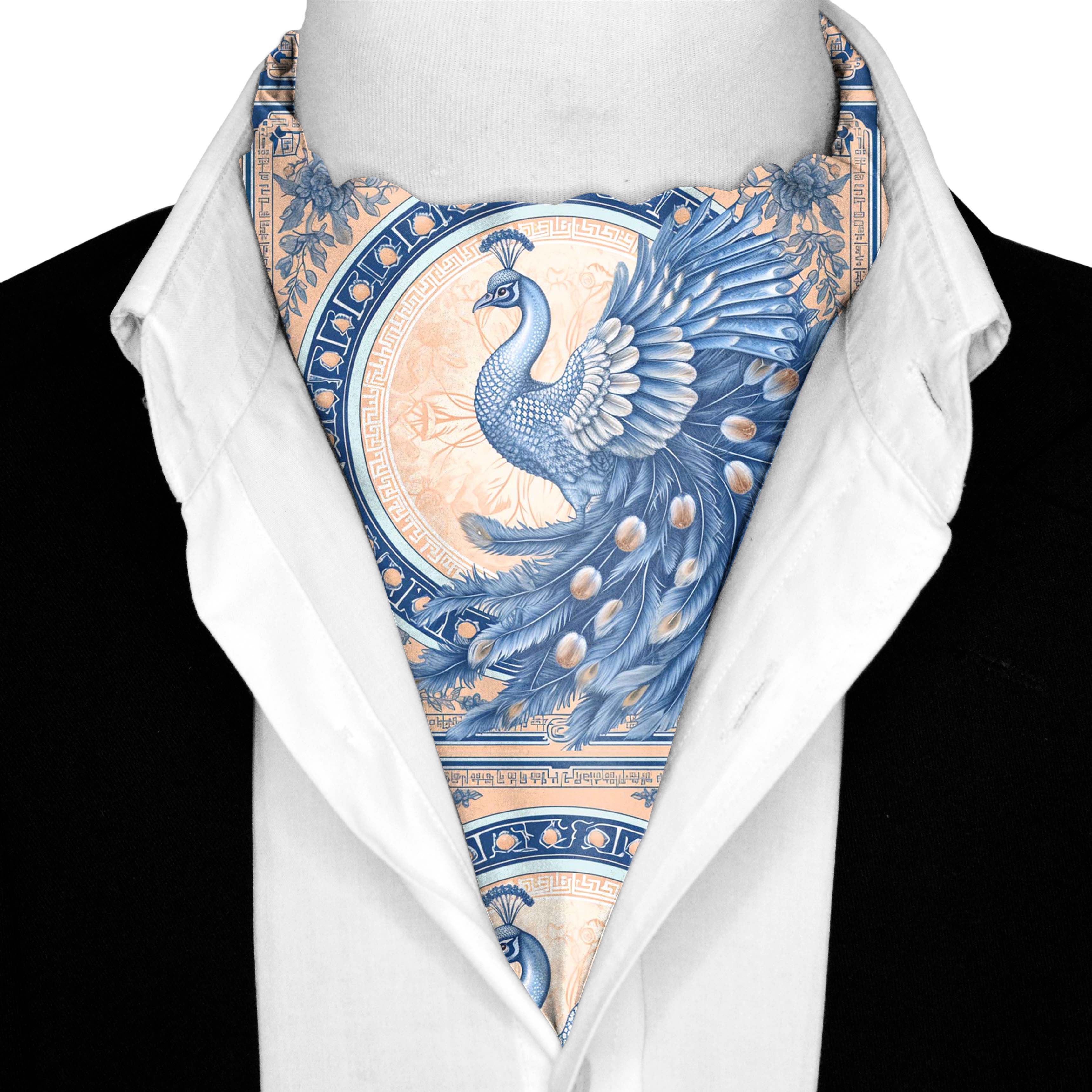 LUXURY CHINOIAERIE SILK ASCOT WITH LAPEL PIN AND POCKET SQUARE