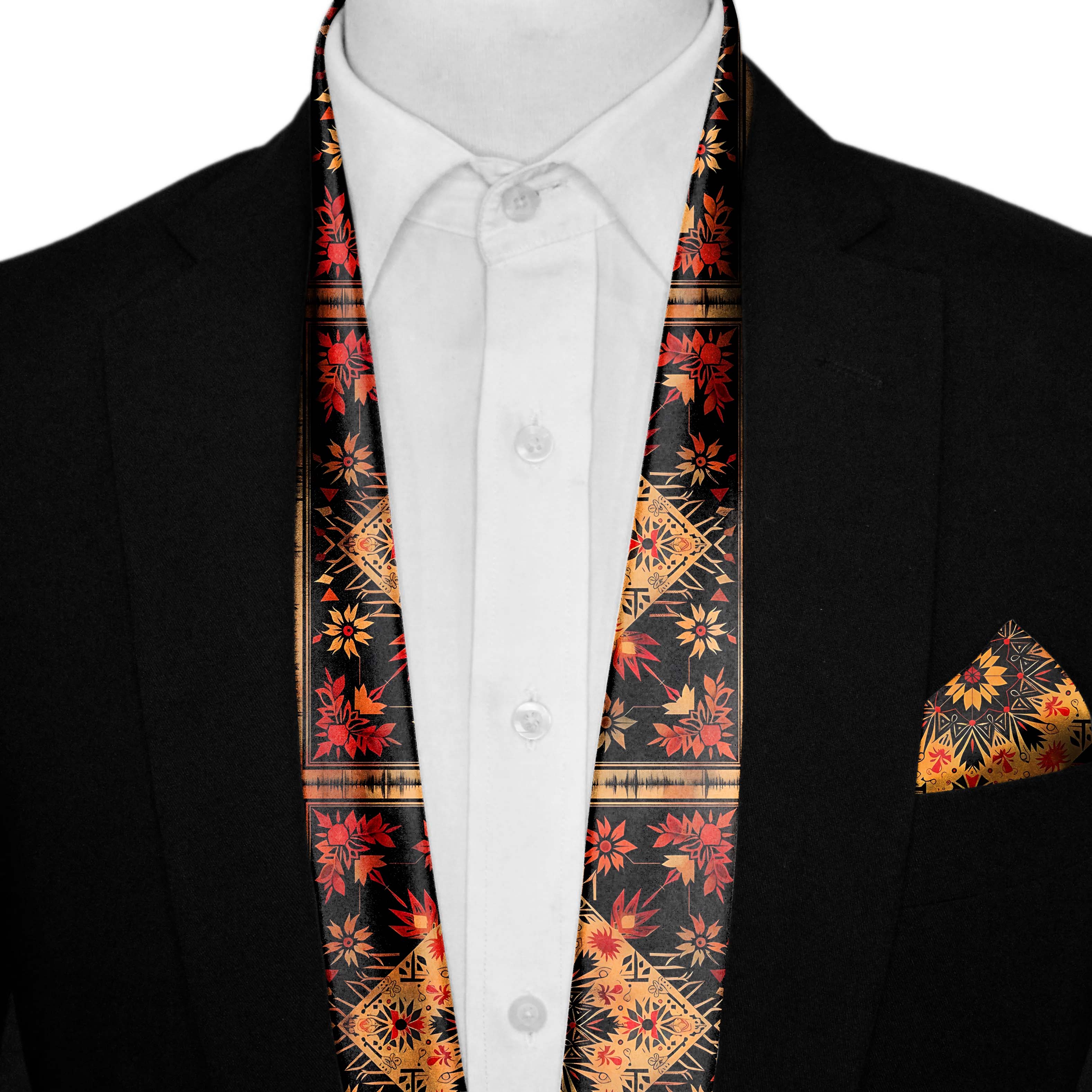 FLORAL ETHNIC ORIENTAL MEN SCARF AND POCKET SQUARE SET – PREMIUM COLLECTION