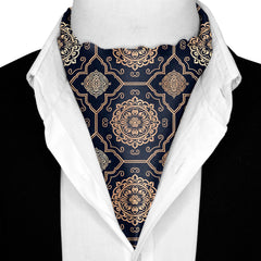 LUXURY ROYAL PATTERN SILK ASCOT WITH LAPEL PIN AND POCKET SQUARE
