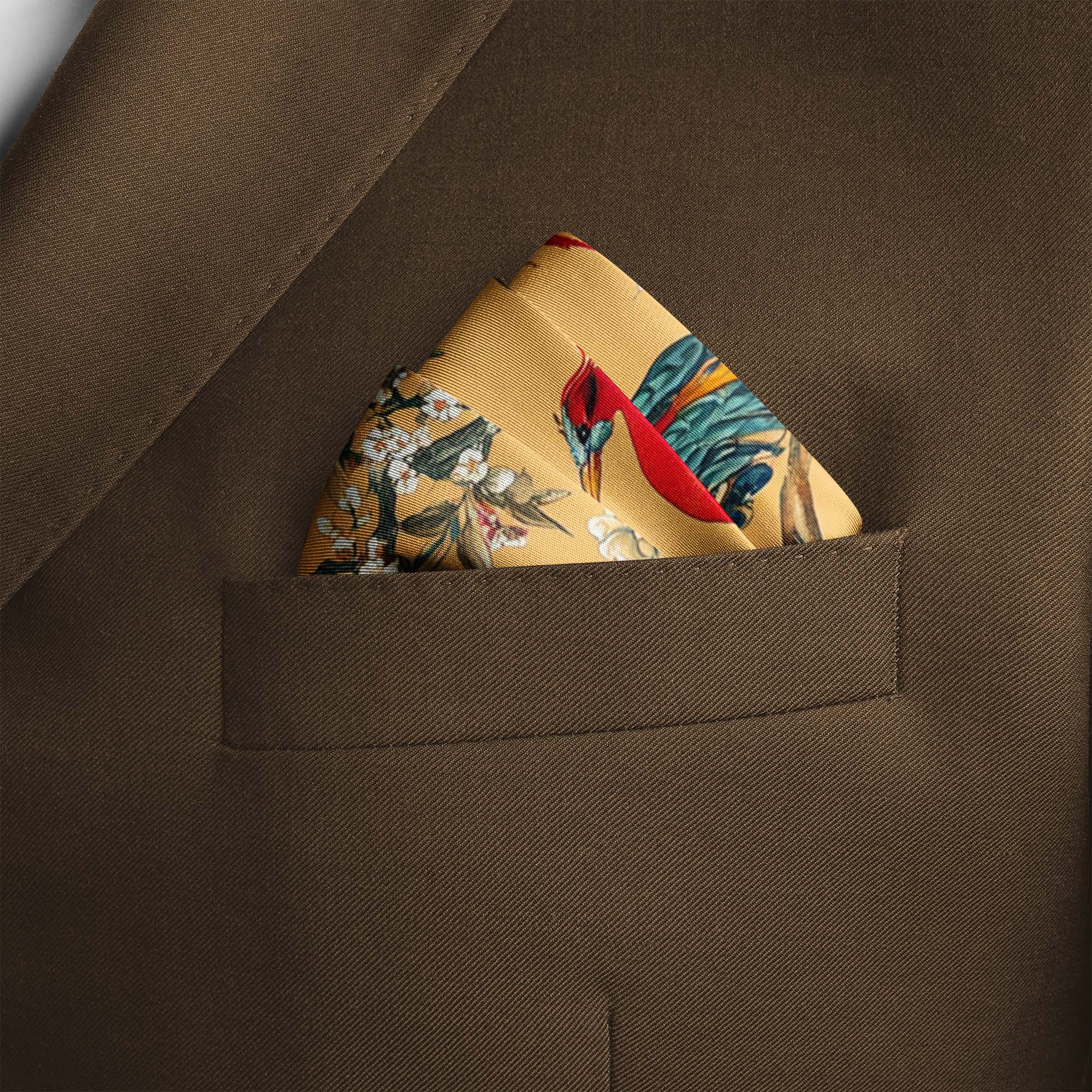 OUTSIDE IN SONG BIRD SILK POCKET SQUARE