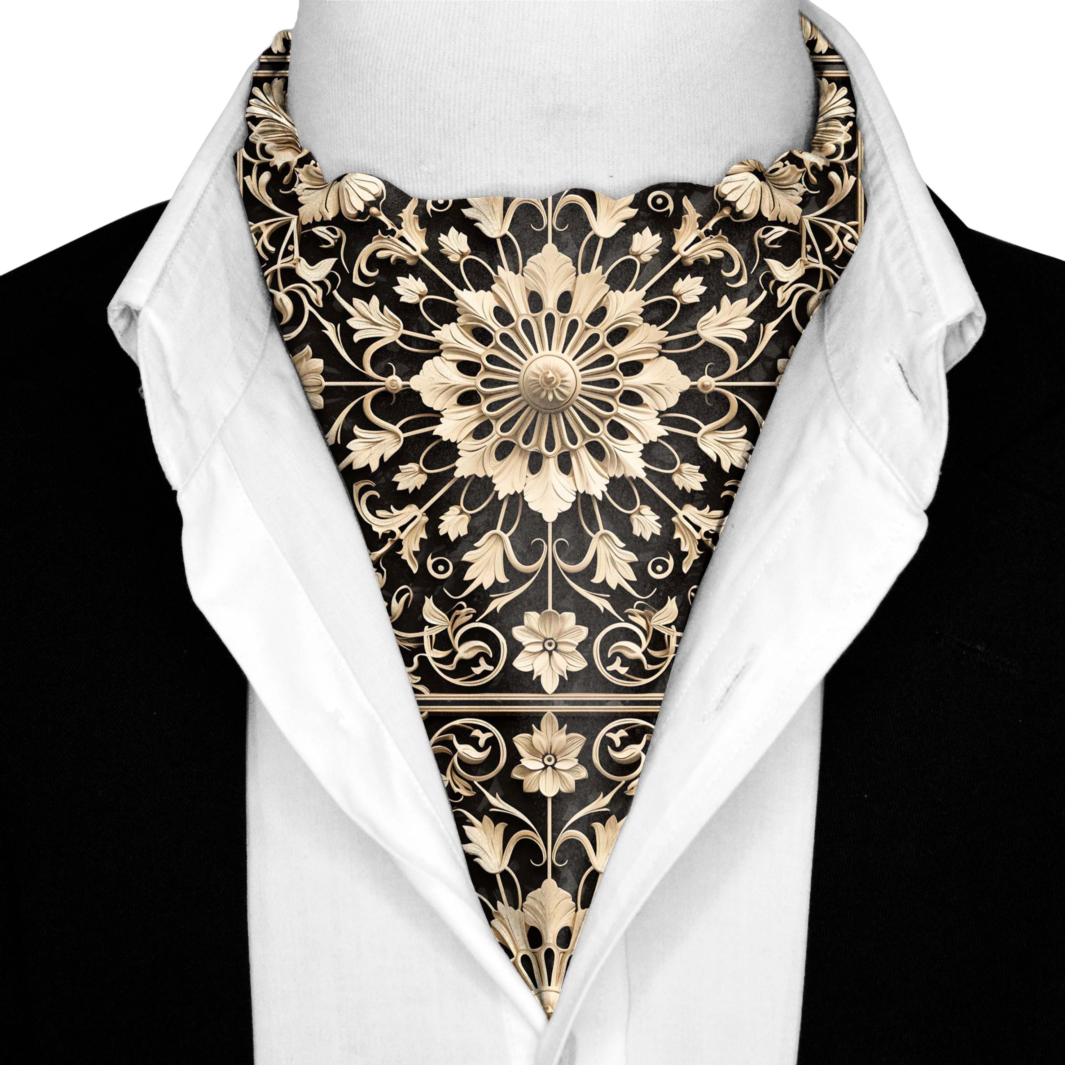MANDALA ART SILK ASCOT WITH LAPEL PIN AND POCKET SQUARE