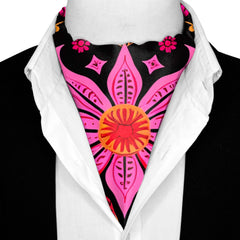 MEXICAN FLOWER SILK ASCOT WITH LAPEL PIN AND POCKET SQUARE