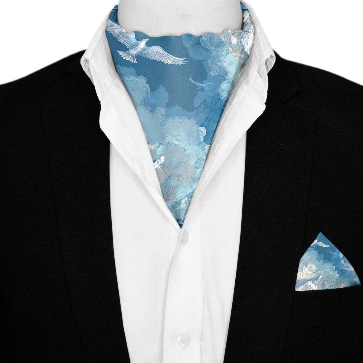 SKYWARD SILK ASCOT AND POCKET SQUARE SET – PREMIUM COLLECTION