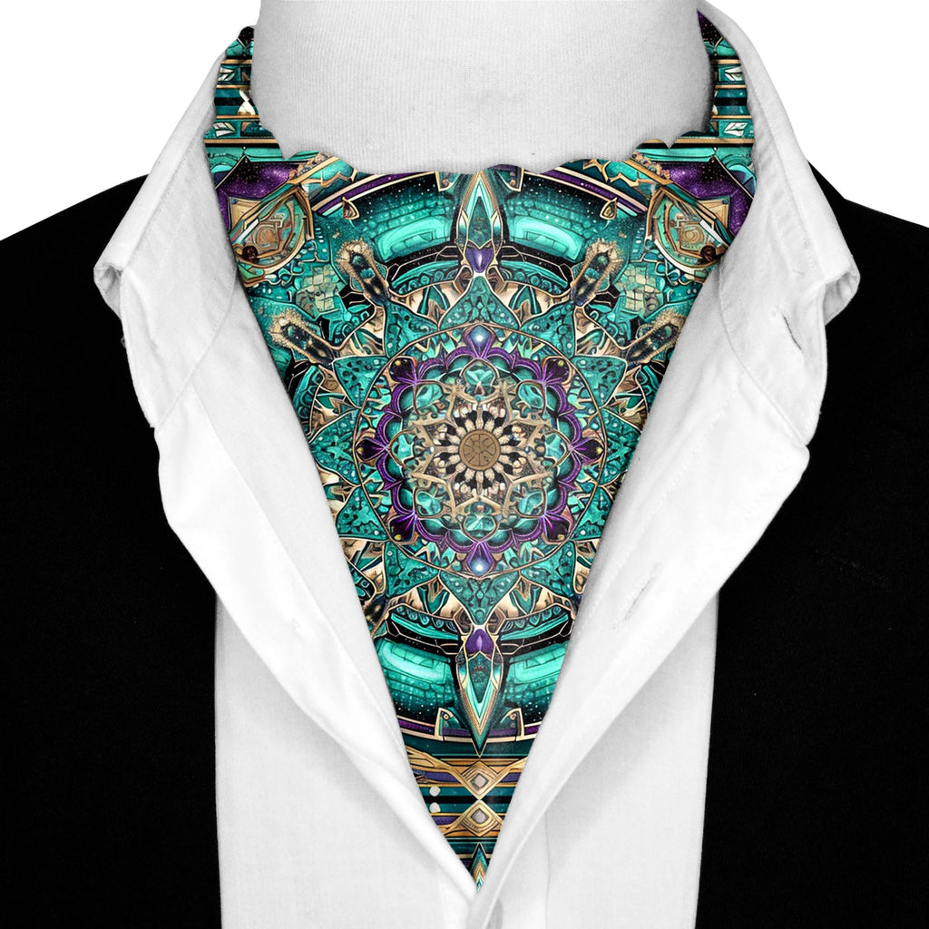 NEON MANDALA SILK ASCOT WITH LAPEL PIN AND POCKET SQUARE
