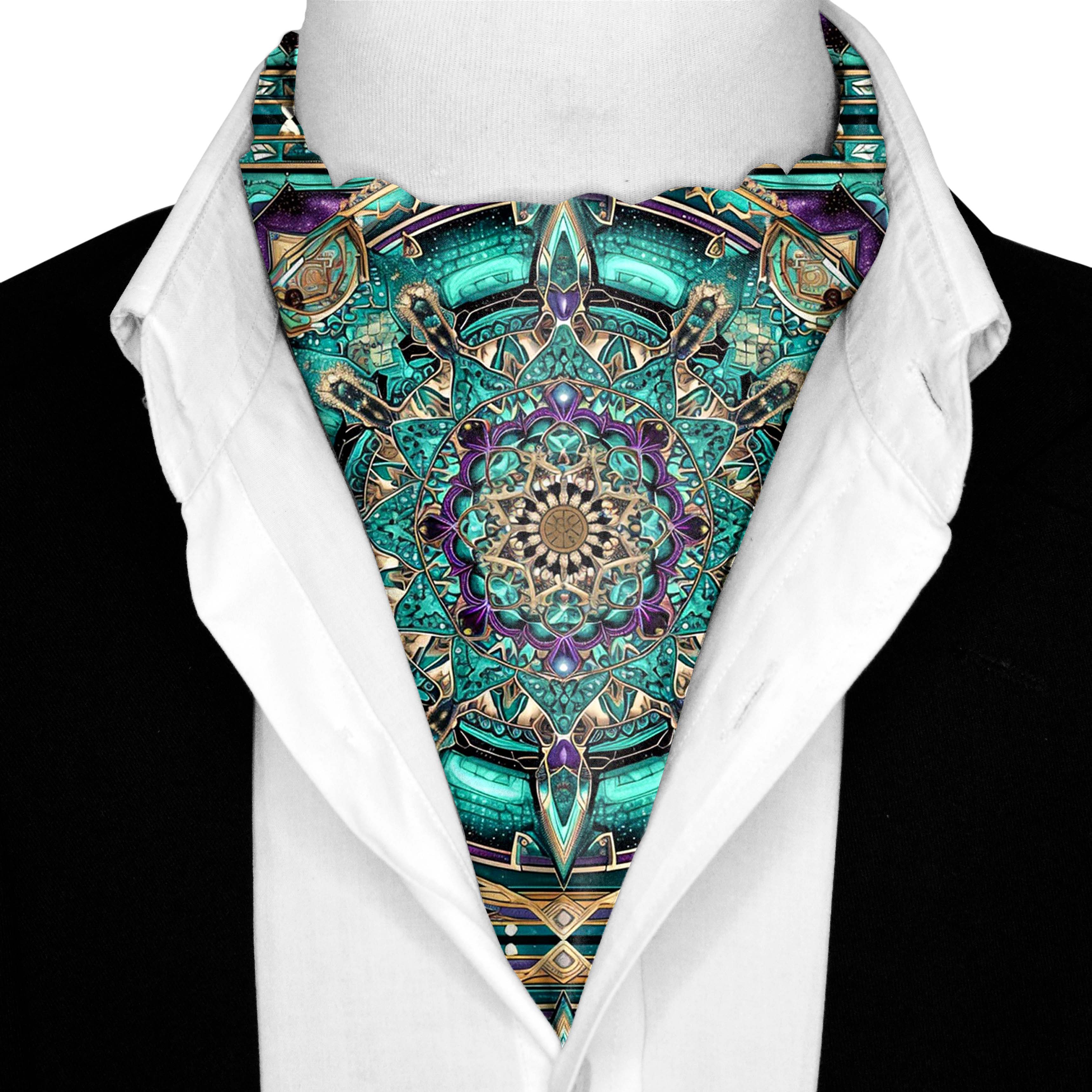 NEON MANDALA SILK ASCOT WITH LAPEL PIN AND POCKET SQUARE