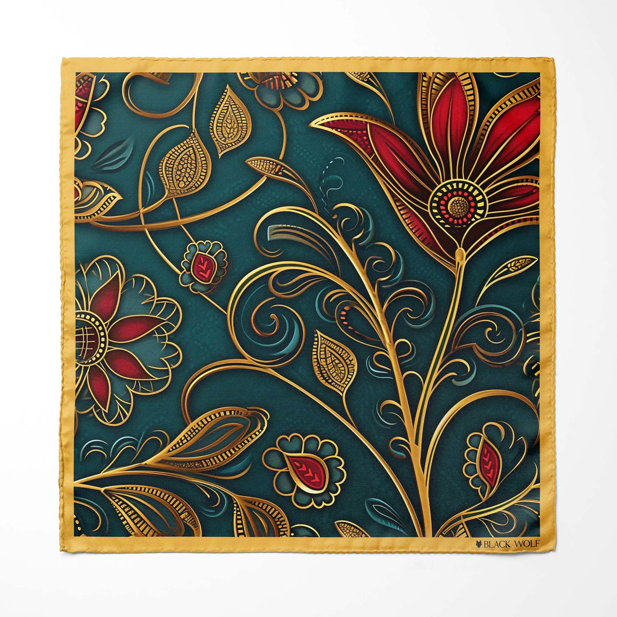 INTRICATE BOHEMIAN SILK ASCOT WITH LAPEL PIN AND POCKET SQUARE