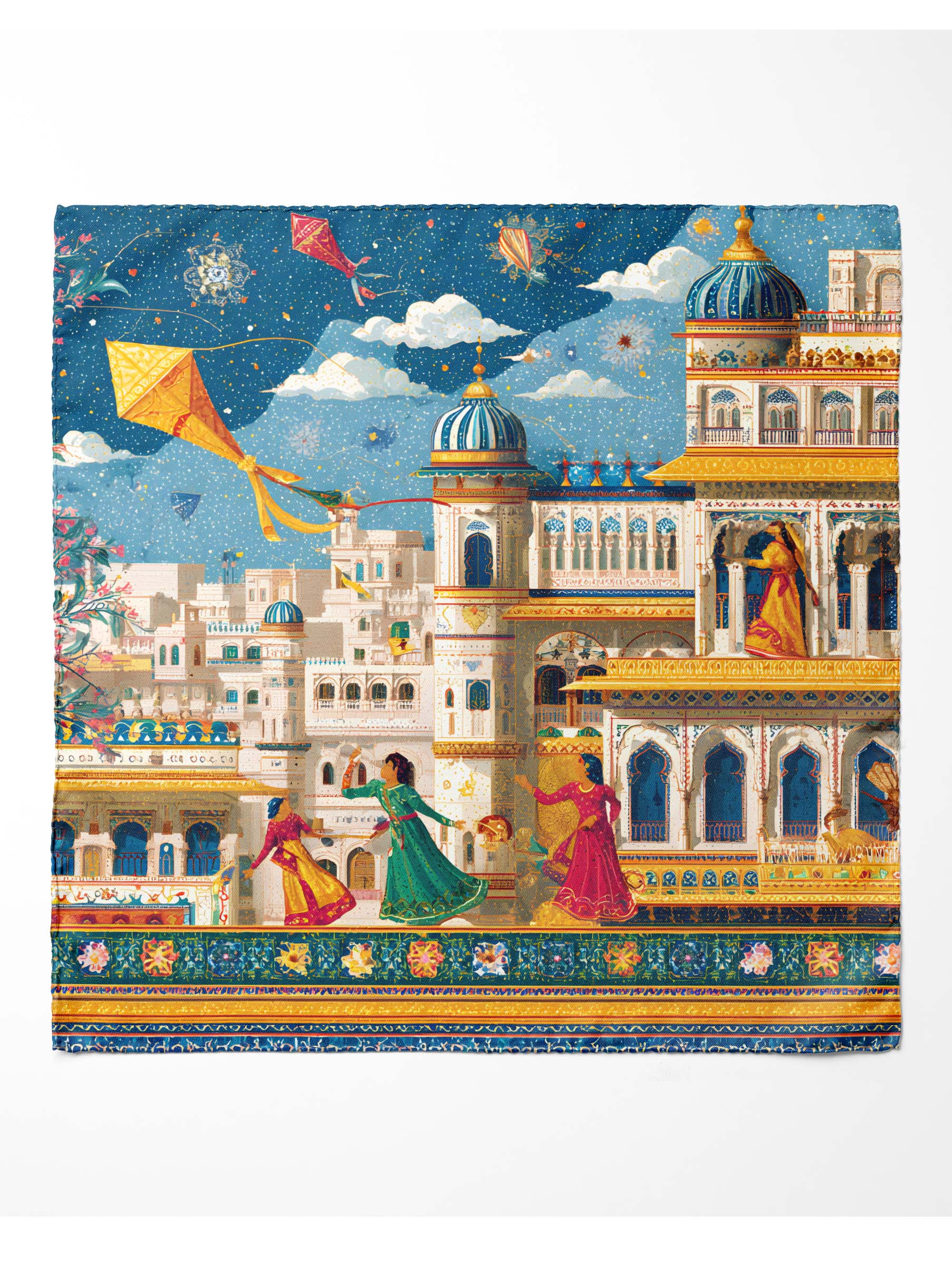 Royal Lahore Basant Night Scarf  – Cultural Cityscape Festival Illustration Scarf