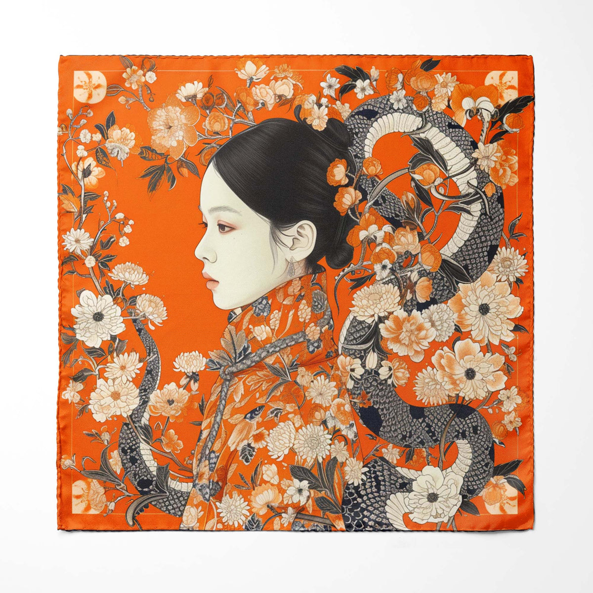 ASIAN ART NOUVEAU SILK POCKET SQUARE