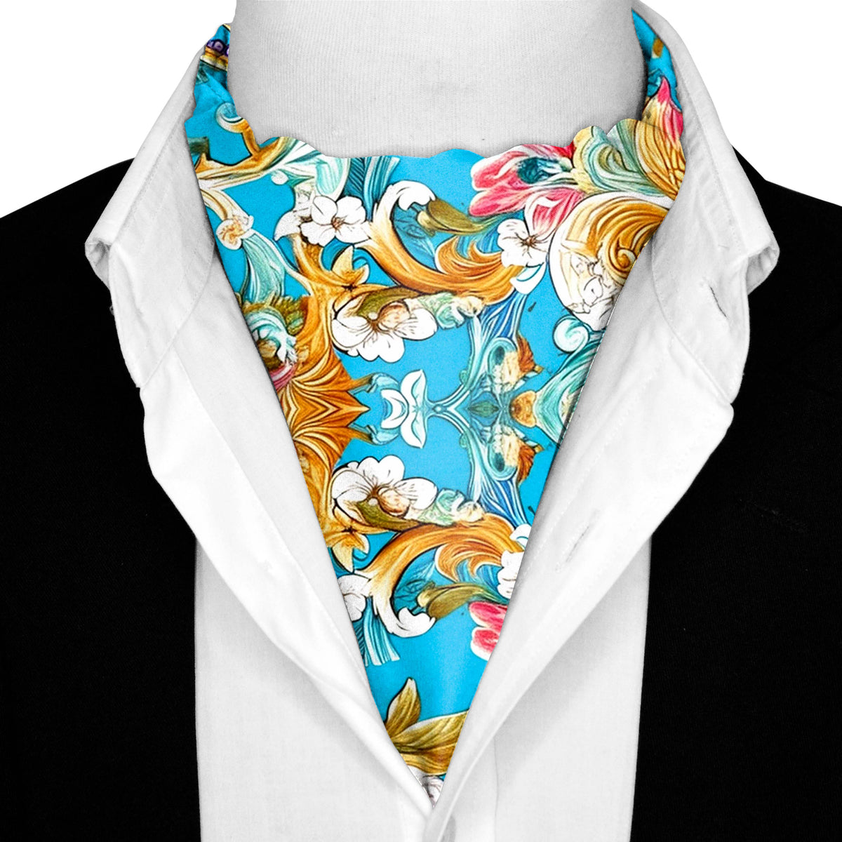 ELEGANCE COLORFUL FLORAL SILK ASCOT – PREMIUM COLLECTION