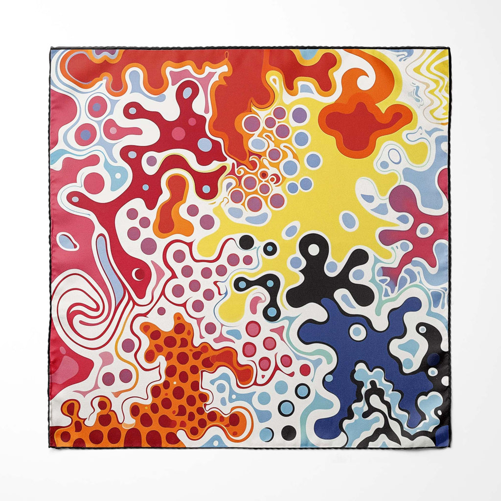 ABSTRACT KEYNOTE SILK ASCOT WITH LAPEL PIN AND POCKET SQUARE
