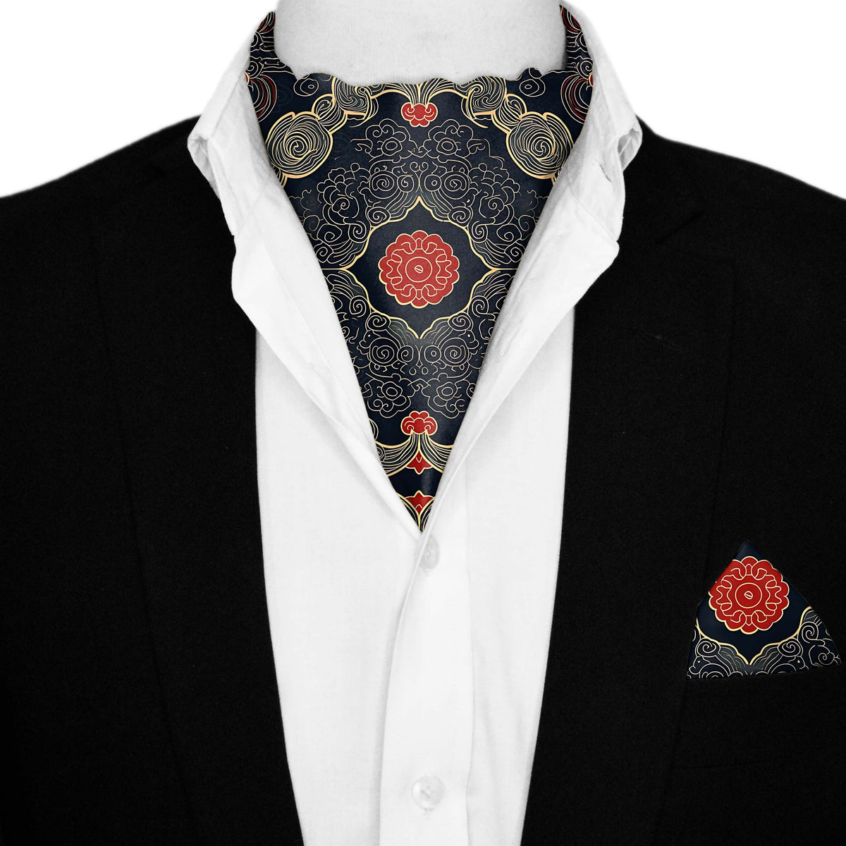 ABSTRACT IKAT SILK ASCOT AND POCKET SQUARE SET – PREMIUM COLLECTION