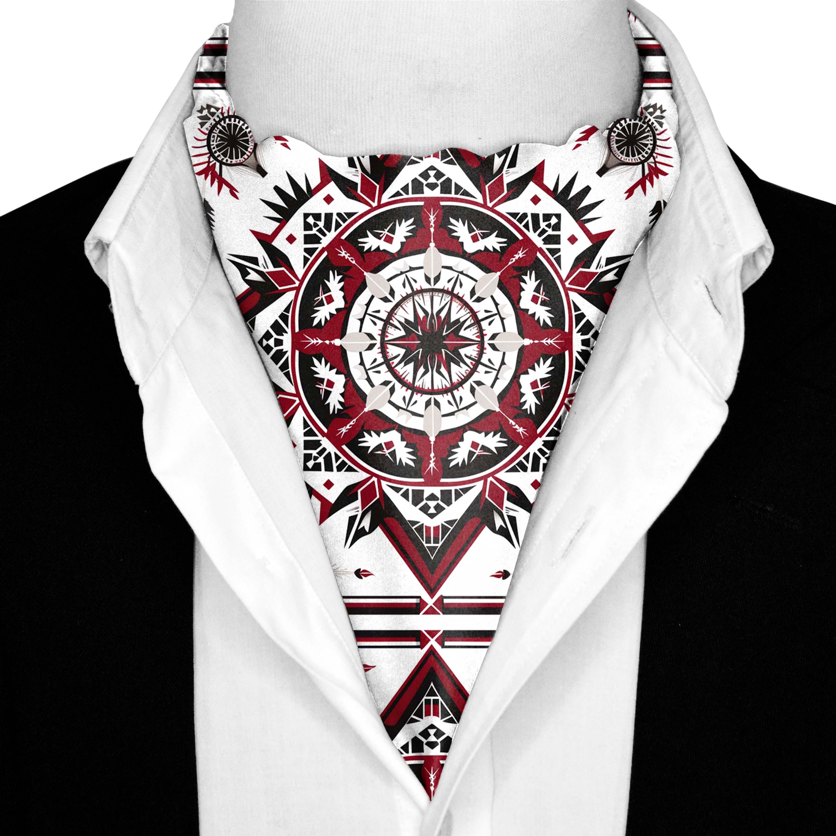 RED ALPANA DESIGN  SILK ASCOT AND POCKET SQUARE SET – PREMIUM COLLECTION