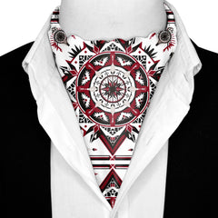 RED ALPANA DESIGN  SILK ASCOT AND POCKET SQUARE SET – PREMIUM COLLECTION