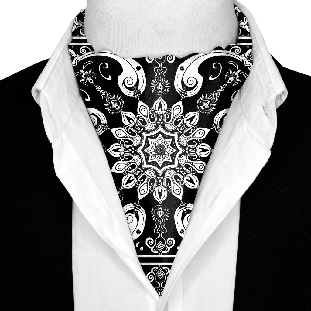 BEED DESIGN SILK ASCOT WITH LAPEL PIN AND POCKET SQUARE