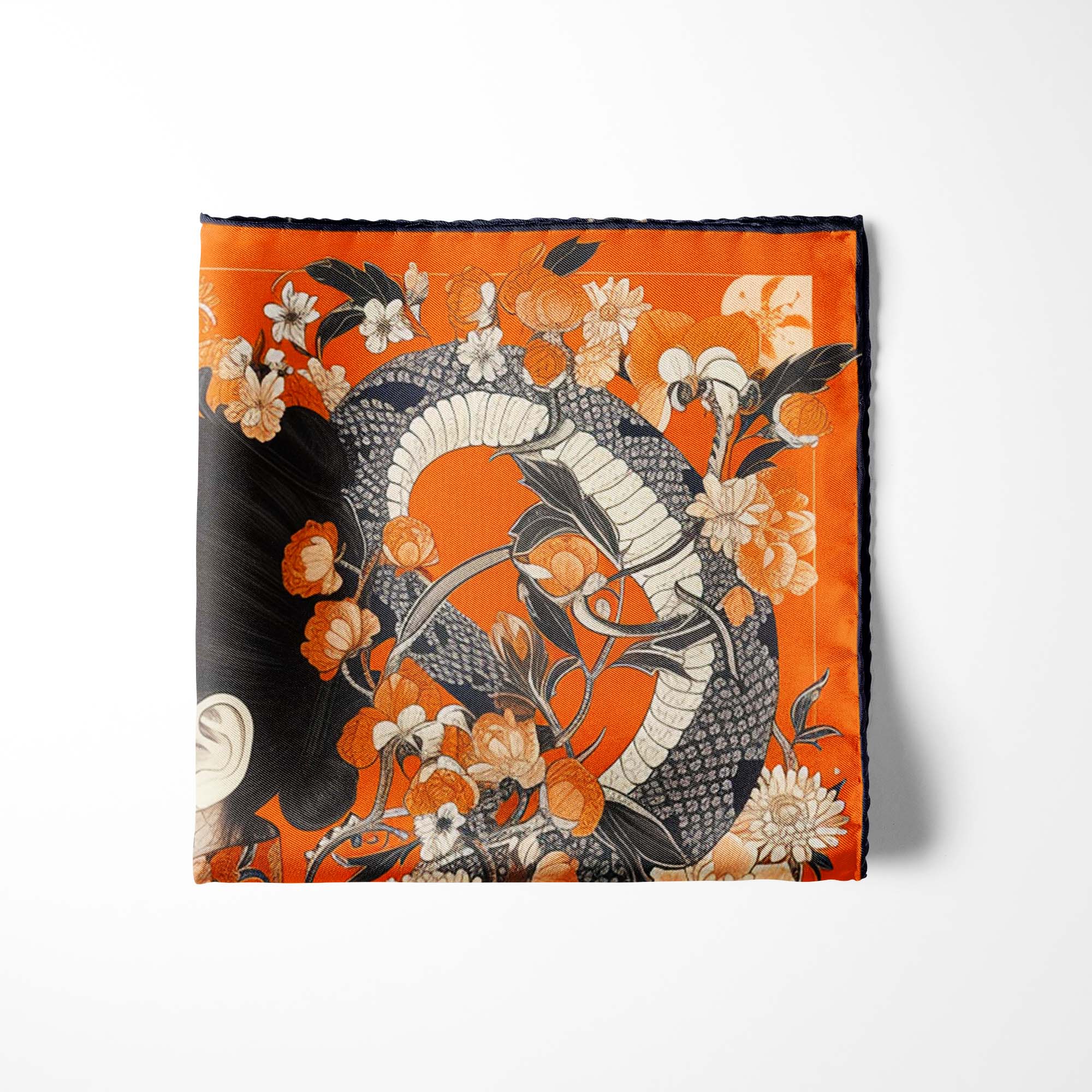 ASIAN ART NOUVEAU SILK POCKET SQUARE