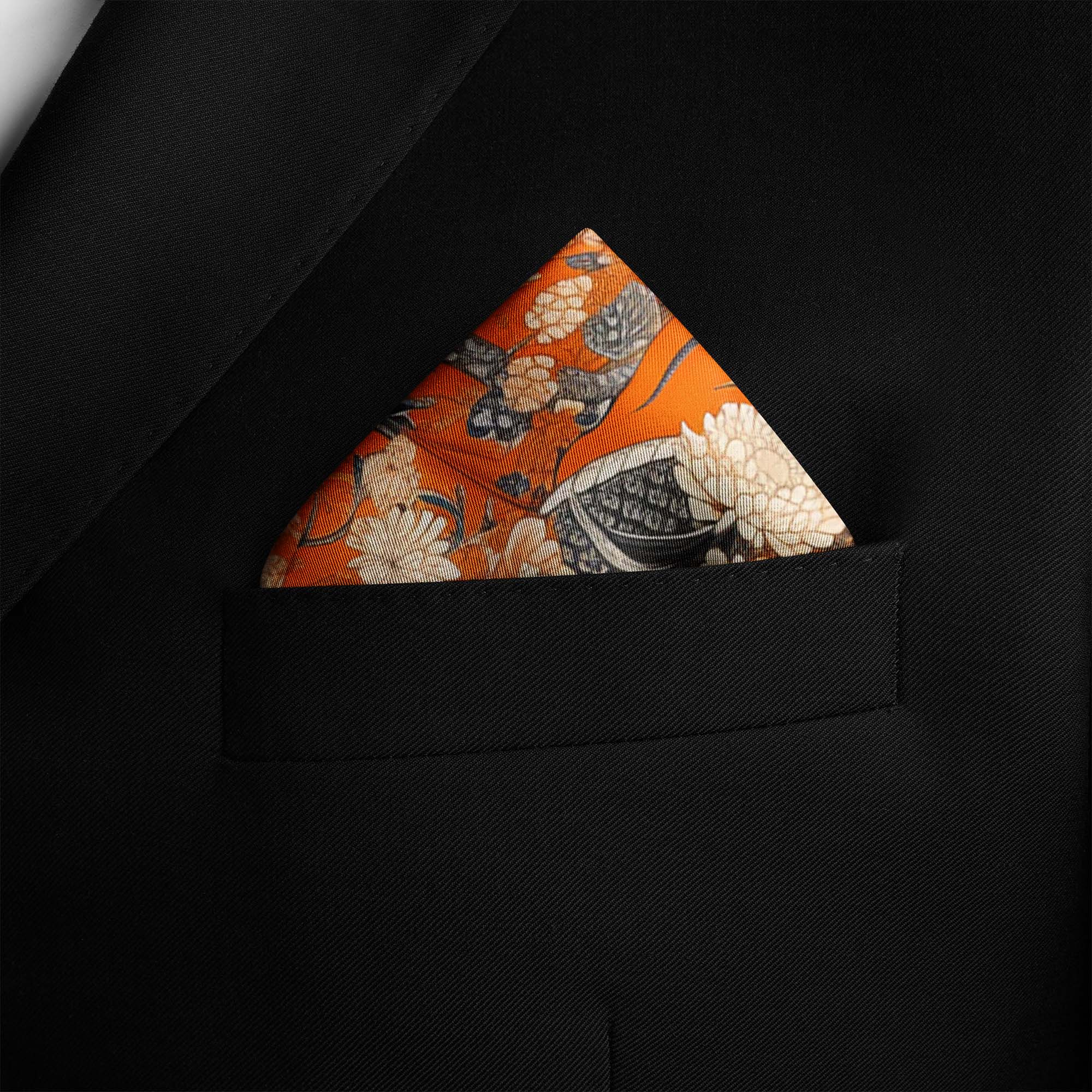 ASIAN ART NOUVEAU SILK POCKET SQUARE