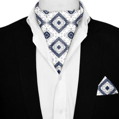 GEOMETRIC ABSTRACT SILK ASCOT AND POCKET SQUARE SET – PREMIUM COLLECTION