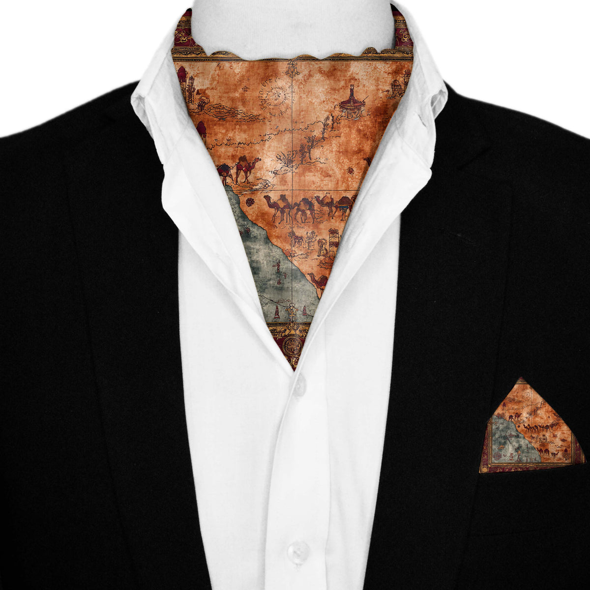 CARAVANA SILK ASCOT AND POCKET SQUARE SET – PREMIUM COLLECTION