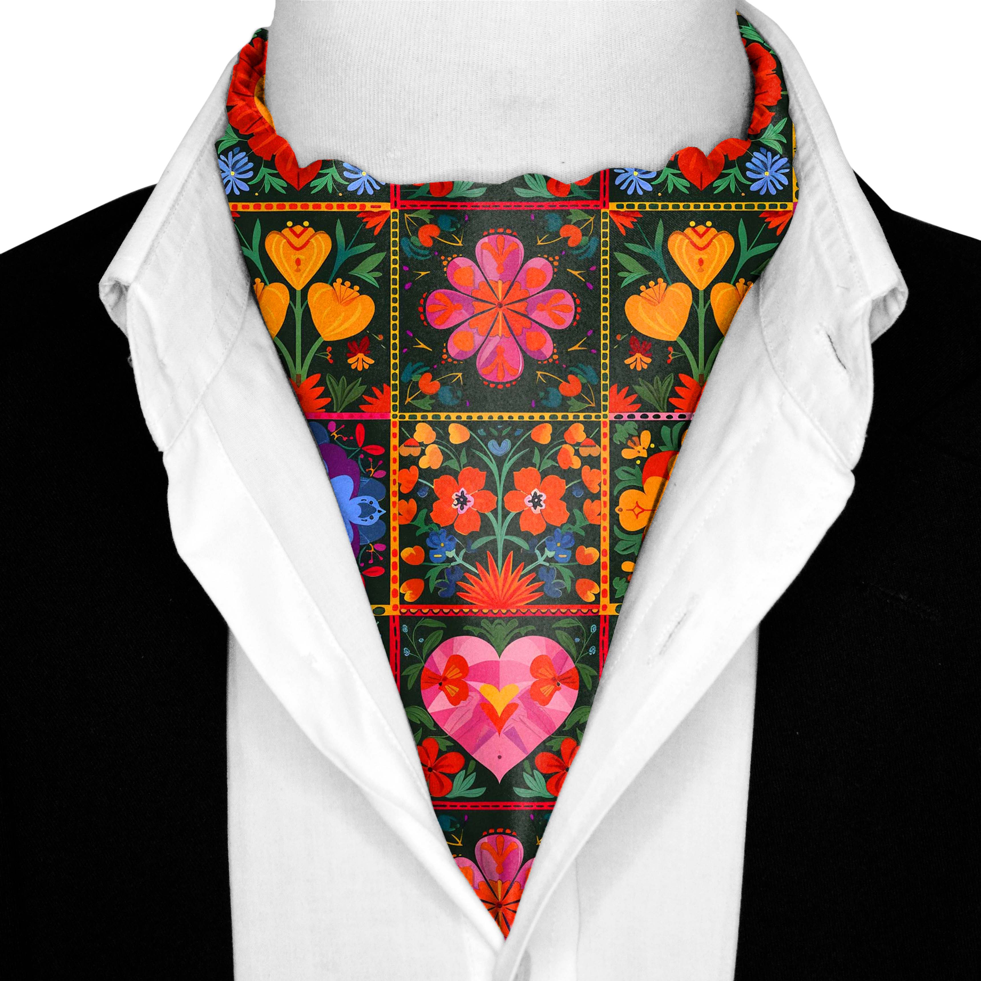 SPAIN FLOWER SILK ASCOT AND POCKET SQUARE SET – PREMIUM COLLECTION